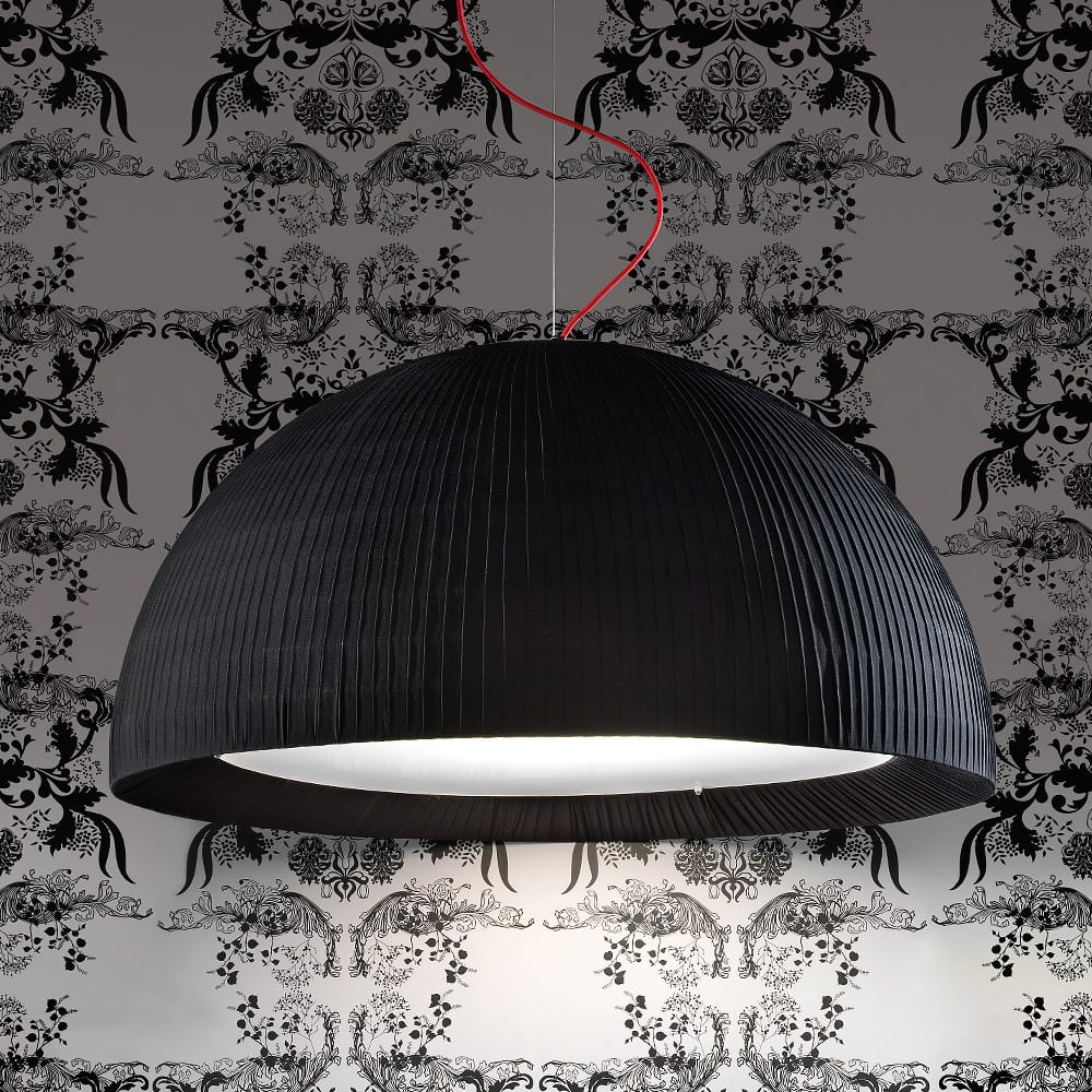 Contemporary Pleated Black Silk Domed Light Chandelier