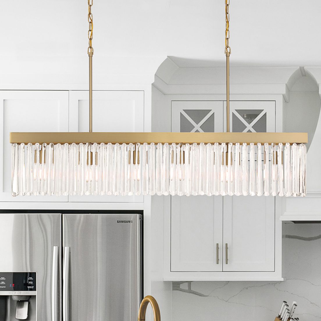 49" 6-Light Modern Gold and Crystal Linear Chandelier