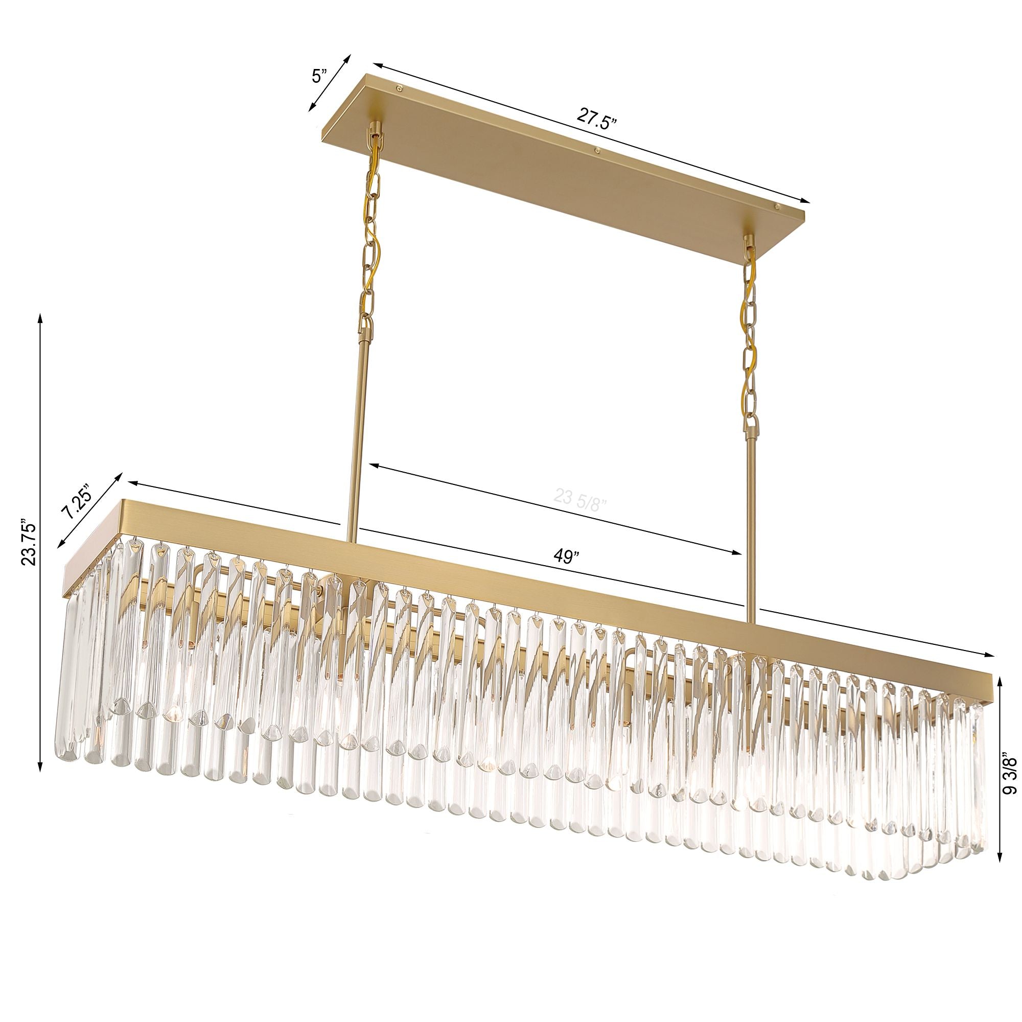 49" 6-Light Modern Gold and Crystal Linear Chandelier