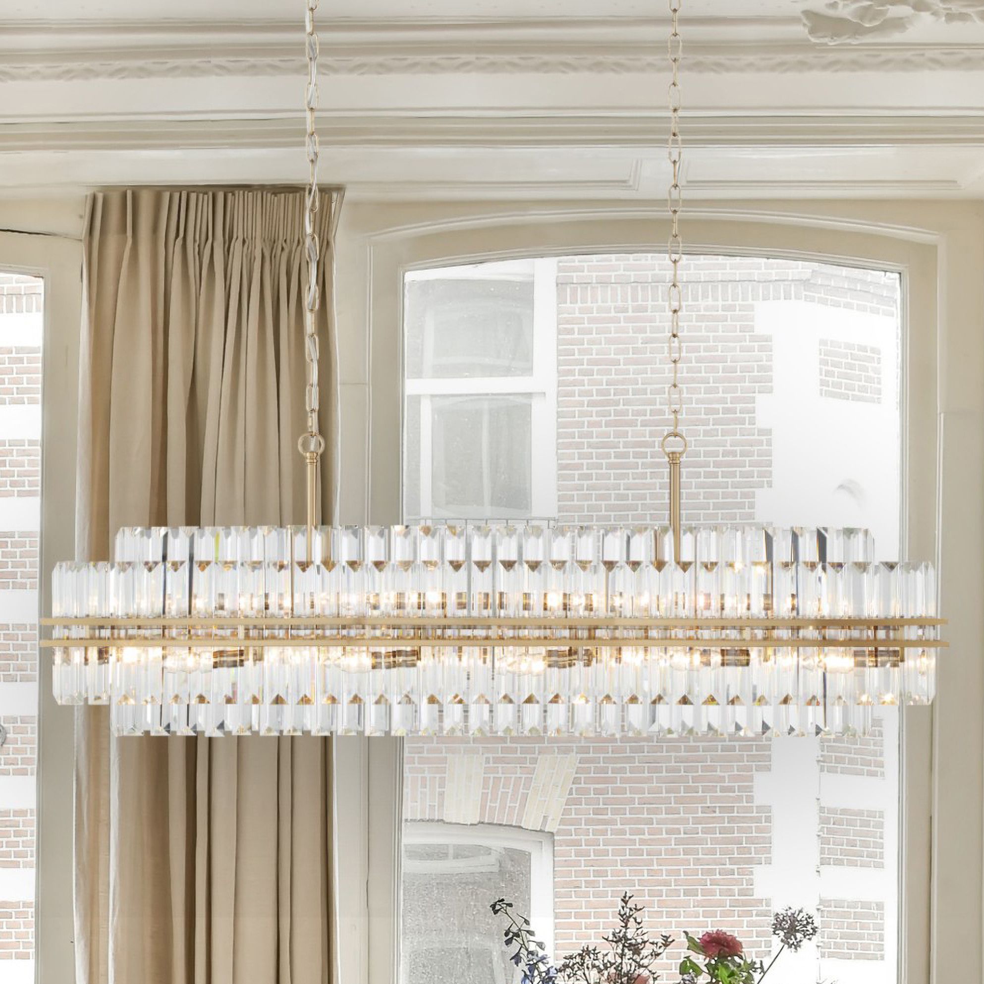 Hayes 50"W Aged Brass 16-Light Linear Chandelier