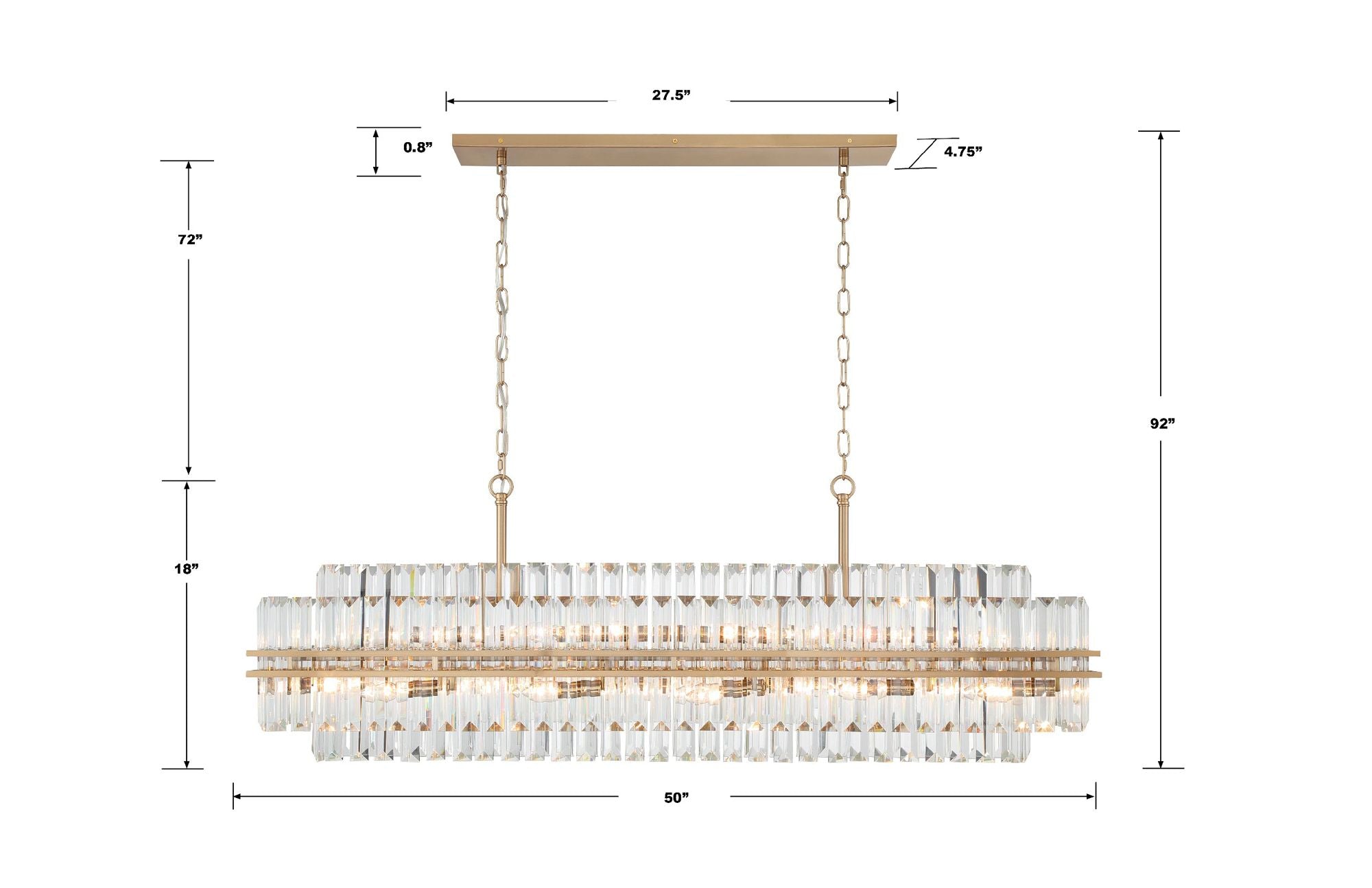 Hayes 50"W Aged Brass 16-Light Linear Chandelier