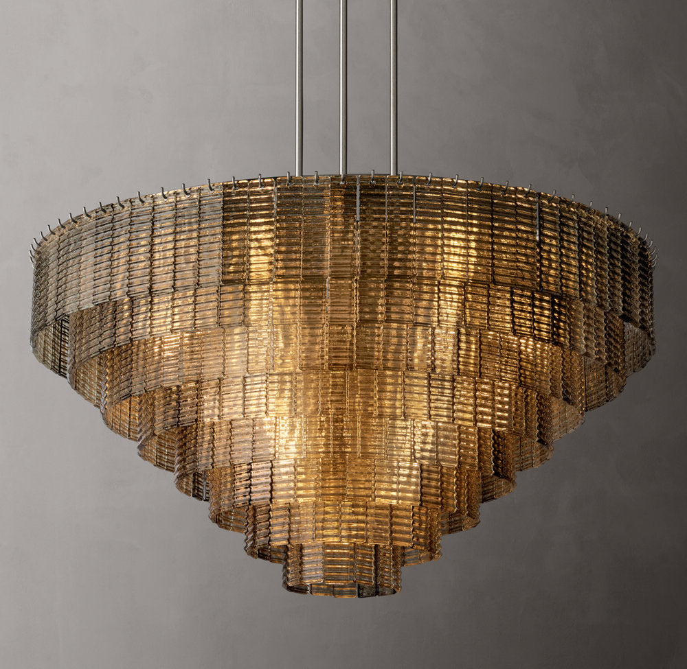 Close-up angle of Sirene Smoke Glass Round Chandelier 52" showing form and material detail