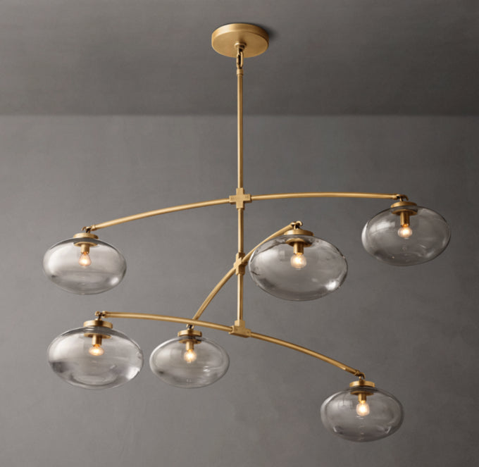 Side view of glass chandelier for scale and shape reference