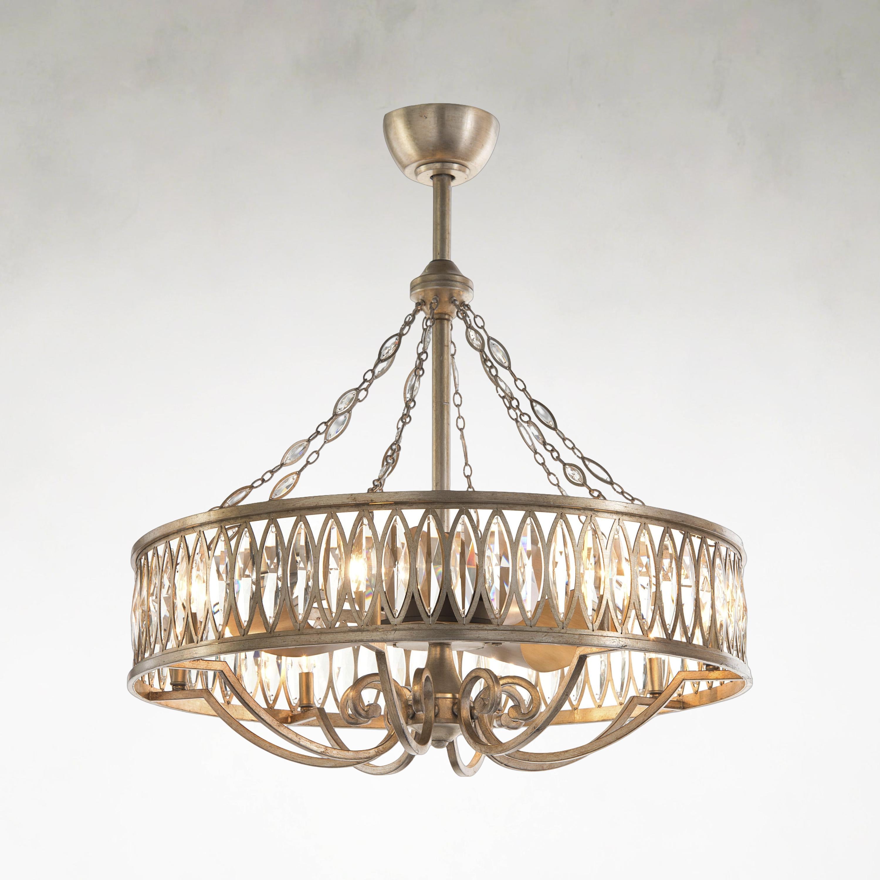 Marquises Crystal 8-Light 33-Inch Antique Silver Ceiling Pendant Light with Fan