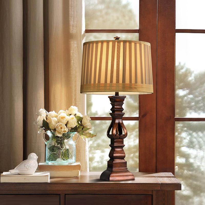 Stripe Drum Shade Antique Rustic Table Lamp