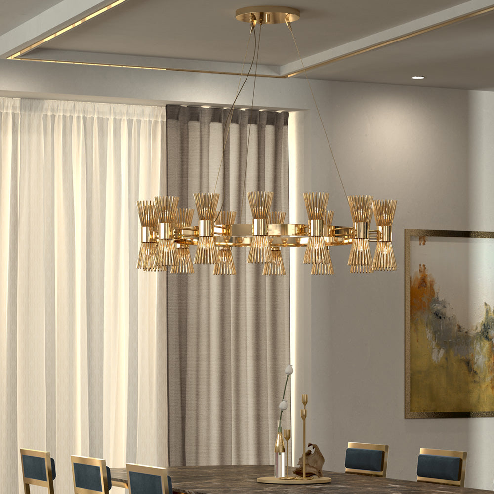Designer Contemporary 24 Carat Gold-Plated Chandelier