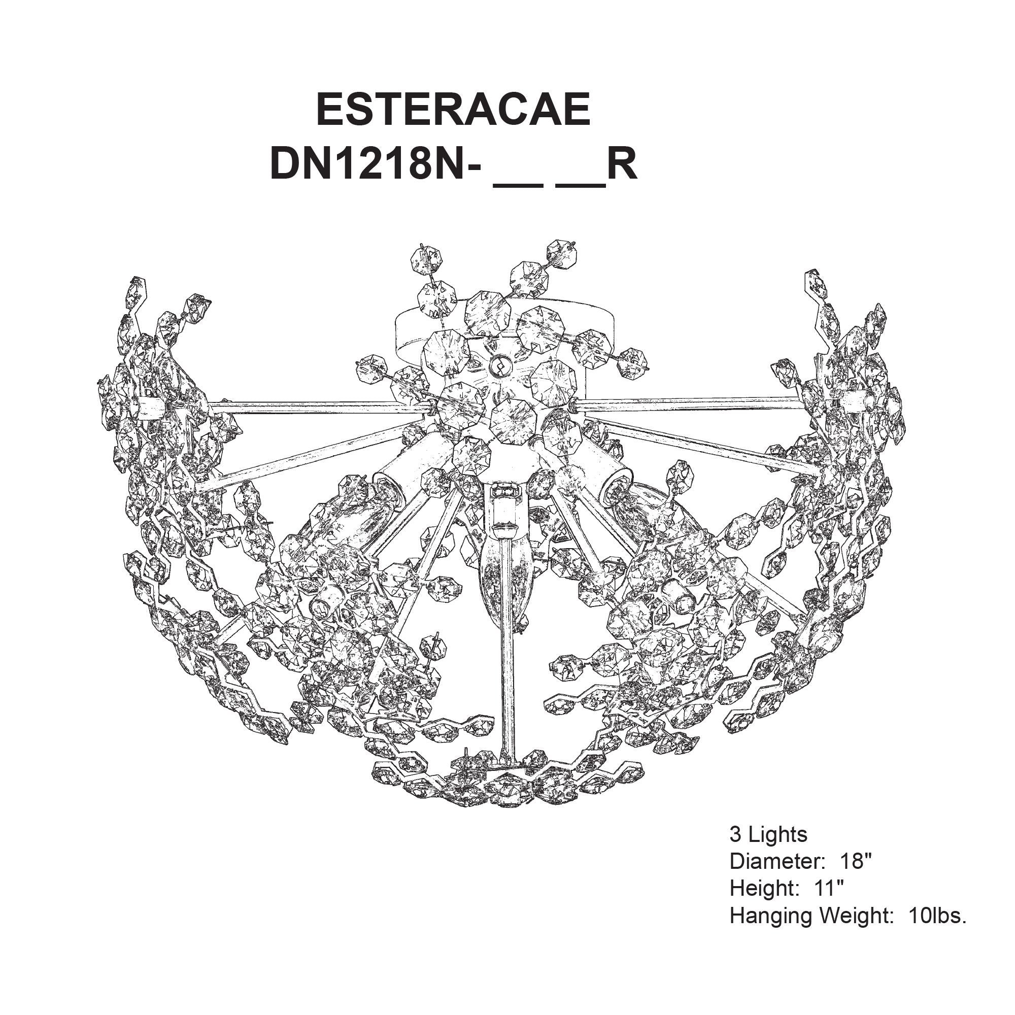 Esteracae 11"H X 3-Light Crystal Mount Chandelier