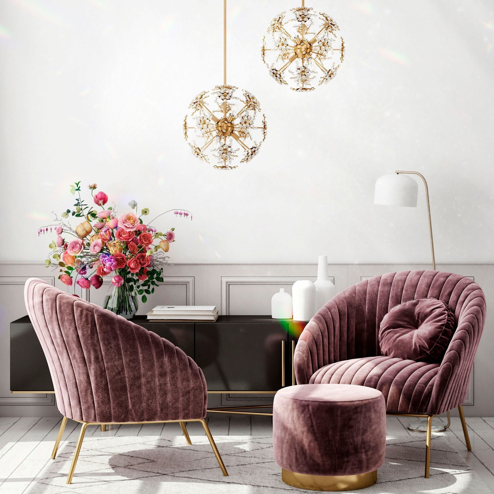 Esteracae 18"H X 6-Light Crystal Pendant in Gold