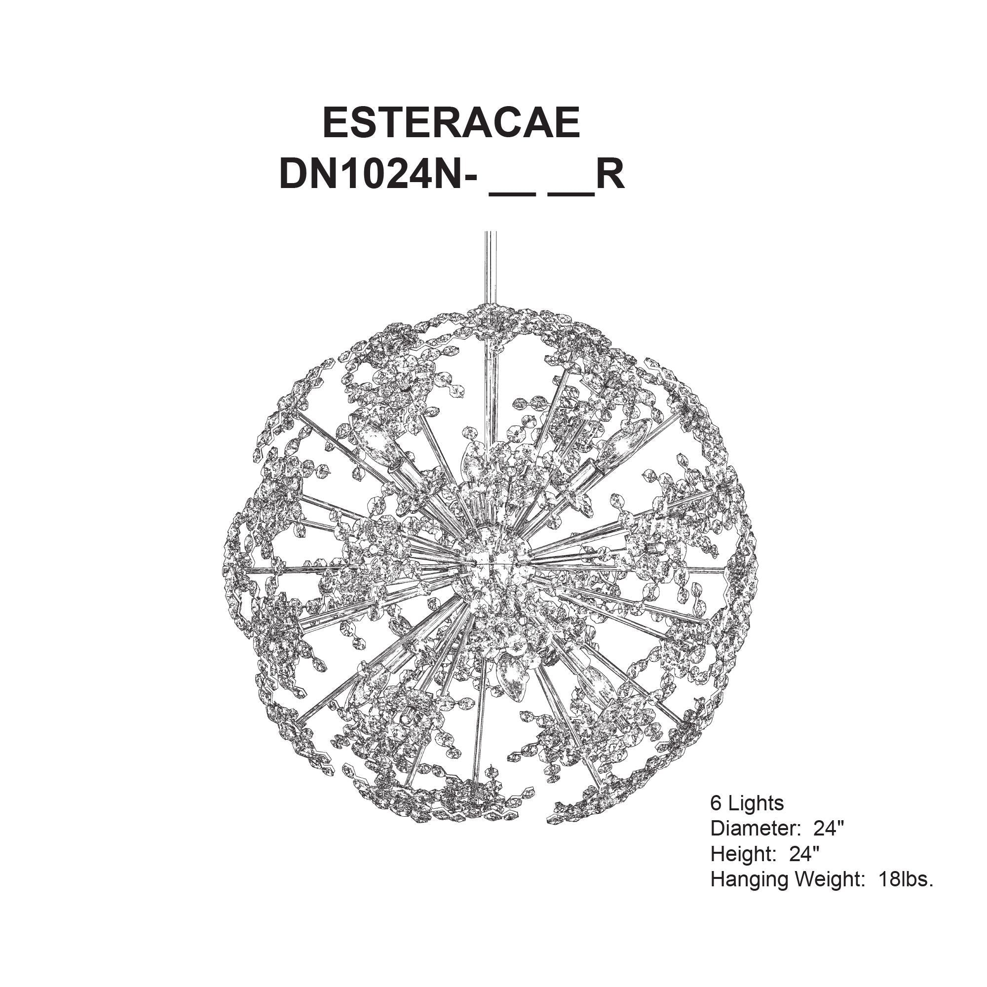 Esteracae 24"H X 6-Light Crystal Pendant in Silver