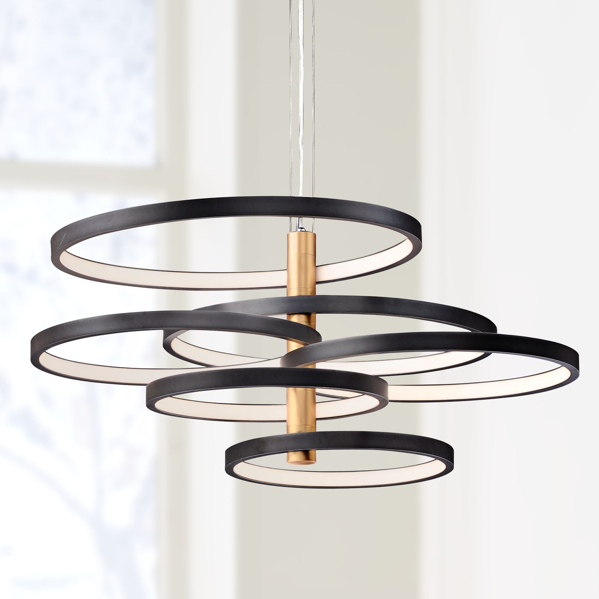 Hoopla 45.25"W Black and Gold 6-Light LED Pendant