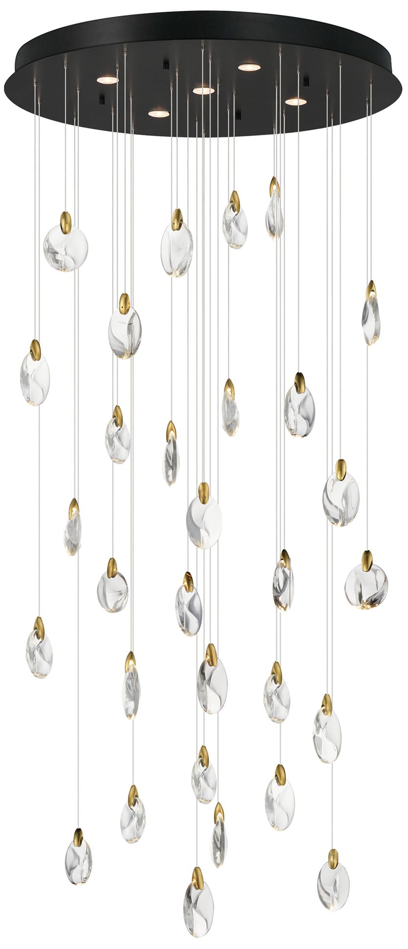Pebble 36" Black/Polished Gold 30-Light LED Chandelier