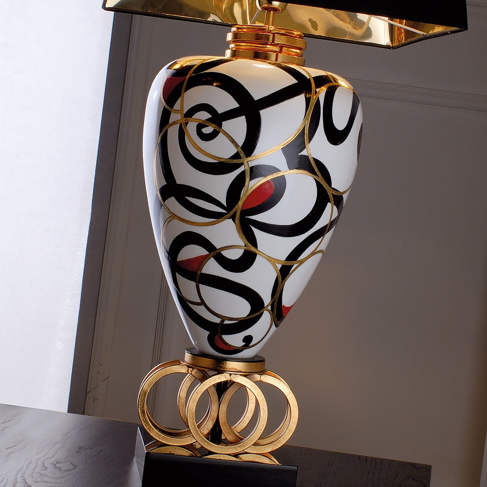 Exclusive Black and White Majolica Table Lamp