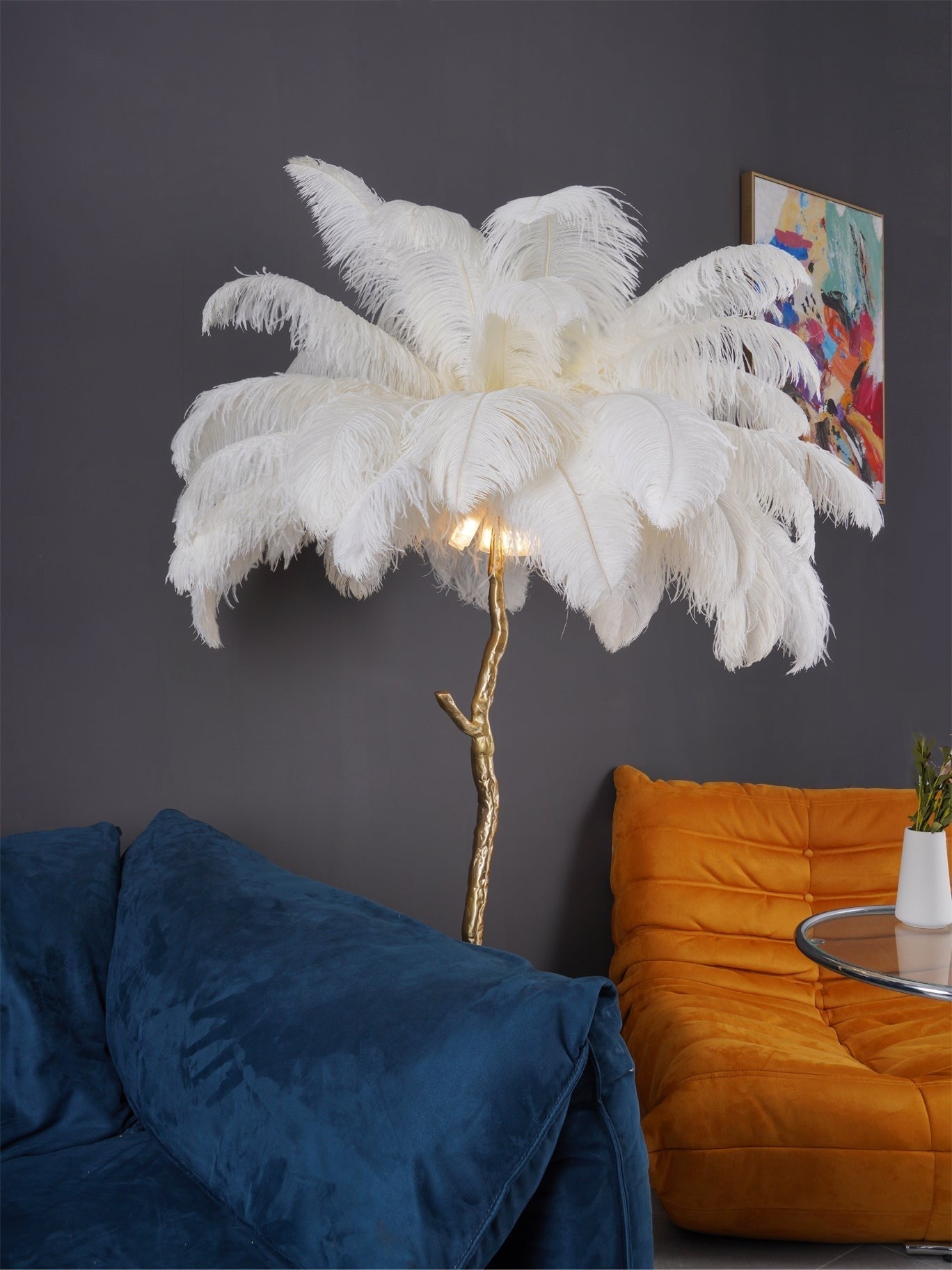 Feathered Elegance Brass Floor Lamp detail view 132