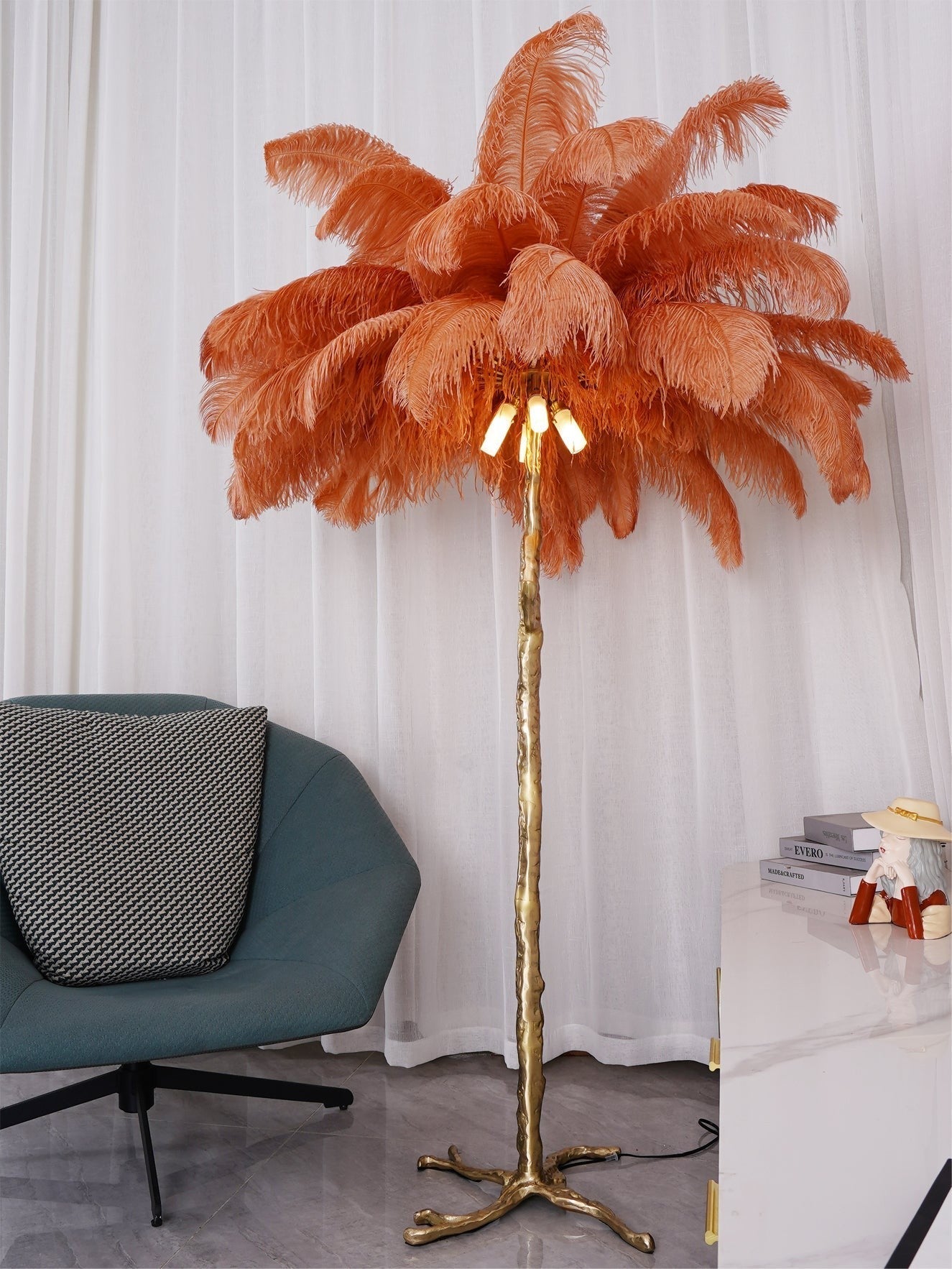 Feathered Elegance Brass Floor Lamp detail view 144