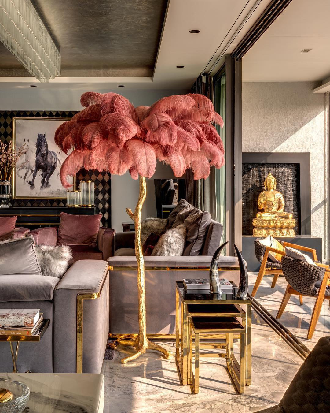 Feathered Elegance Brass Floor Lamp detail view 28