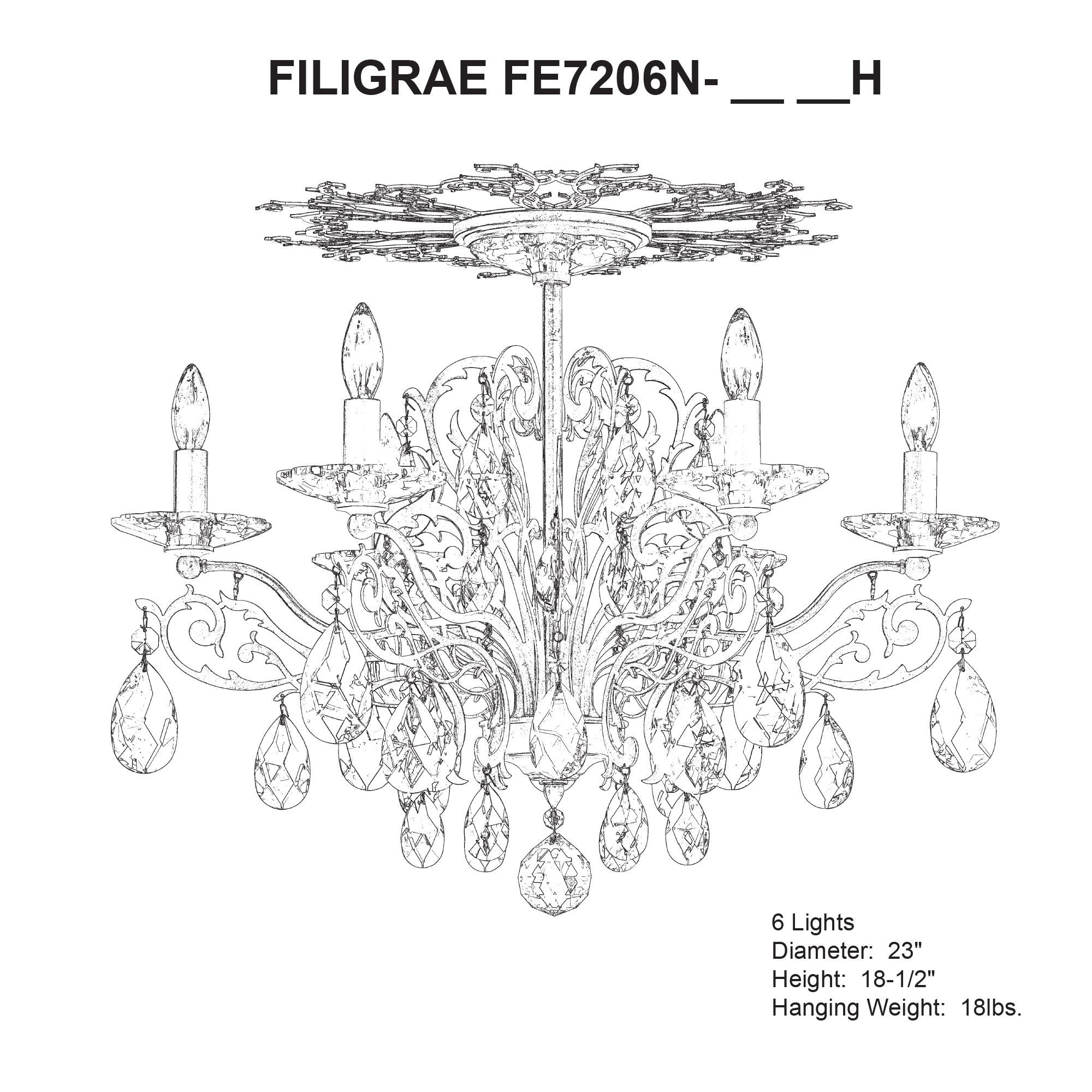 Filigrae 18.5"H X 6-Light Crystal Mount Chandelier