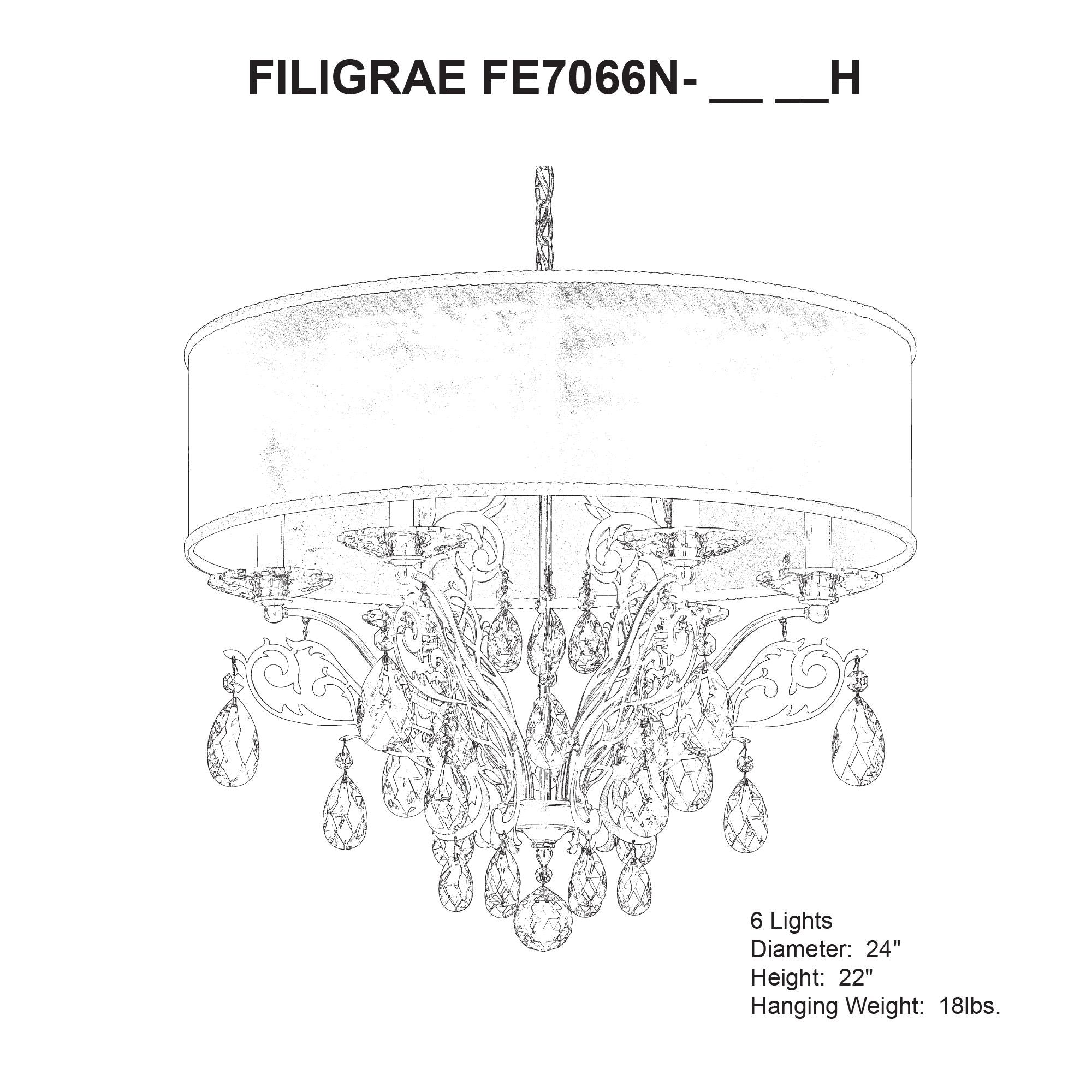 Filigrae 22"H X 6-Light Crystal Chandelier in Gold