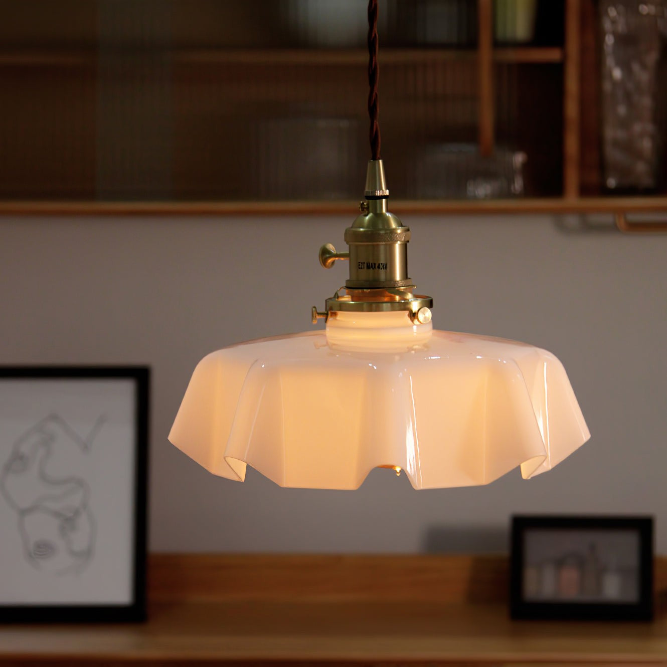 French Pleated Ceramic Pendant