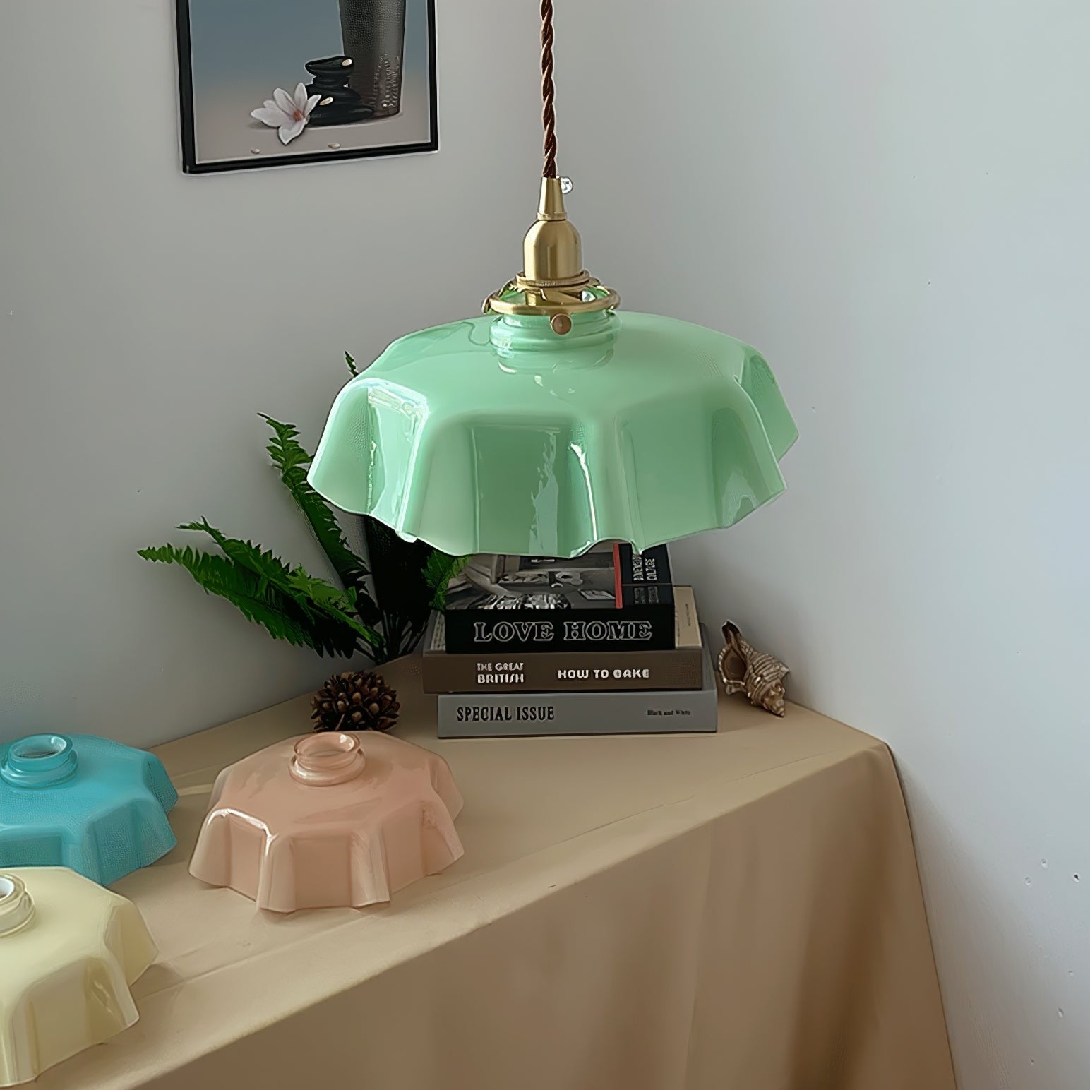 French Pleated Ceramic Pendant