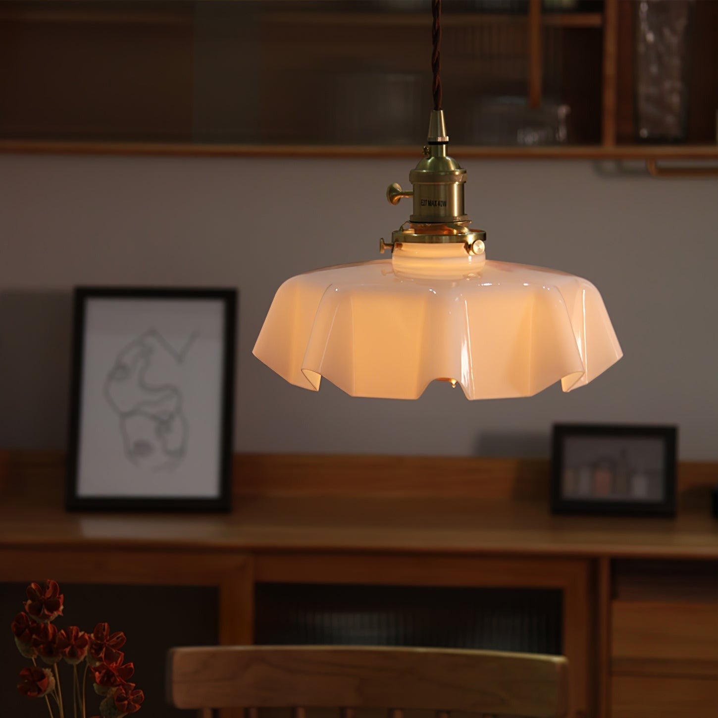French Pleated Ceramic Pendant