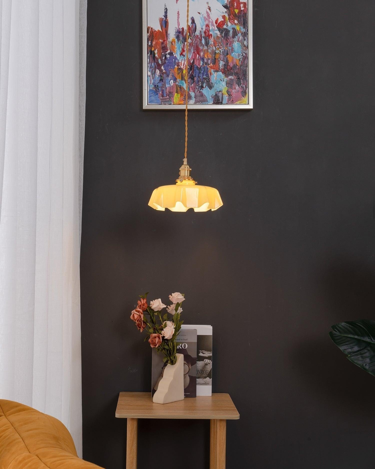 French Pleated Ceramic Pendant