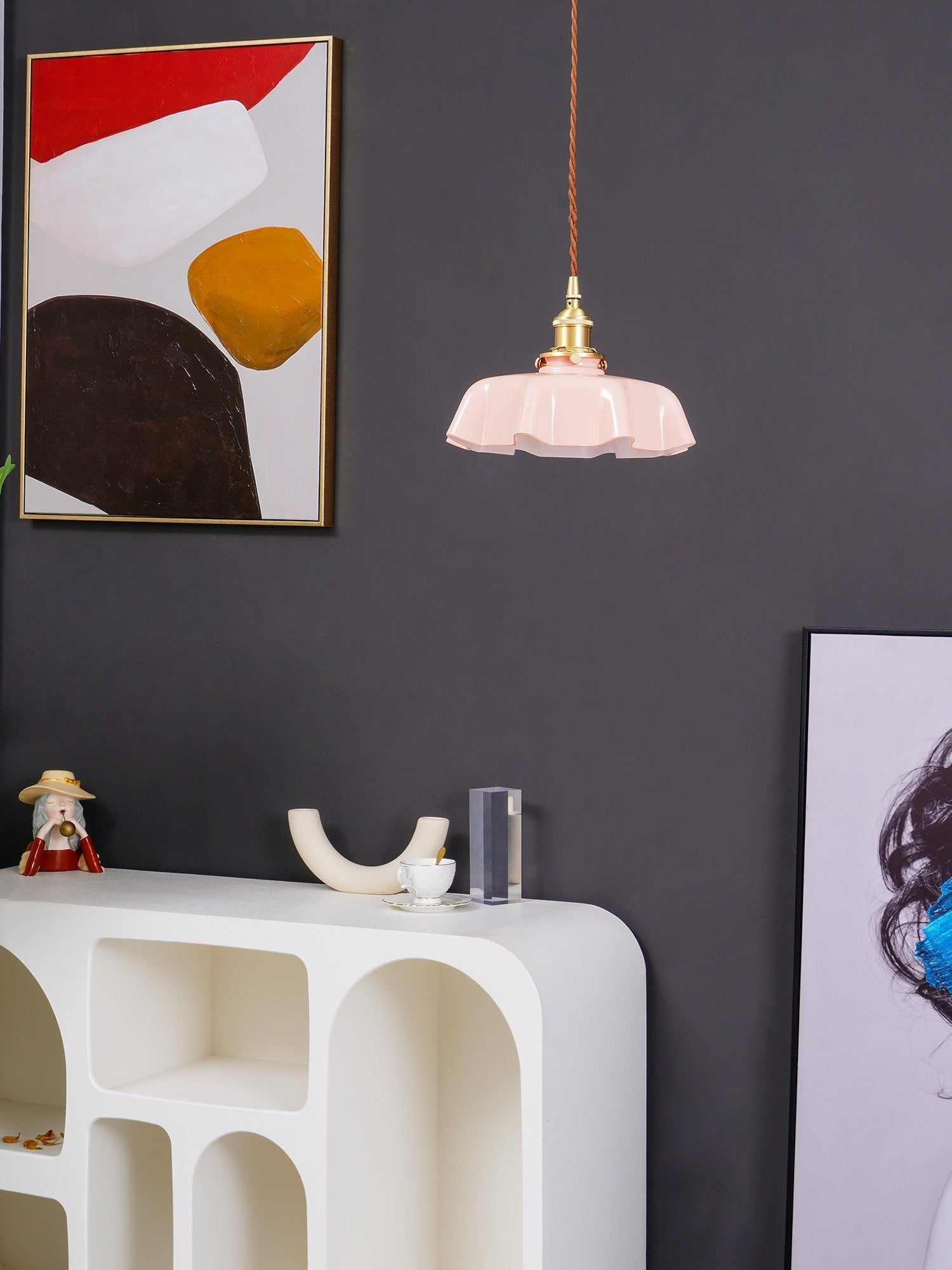 French Pleated Ceramic Pendant