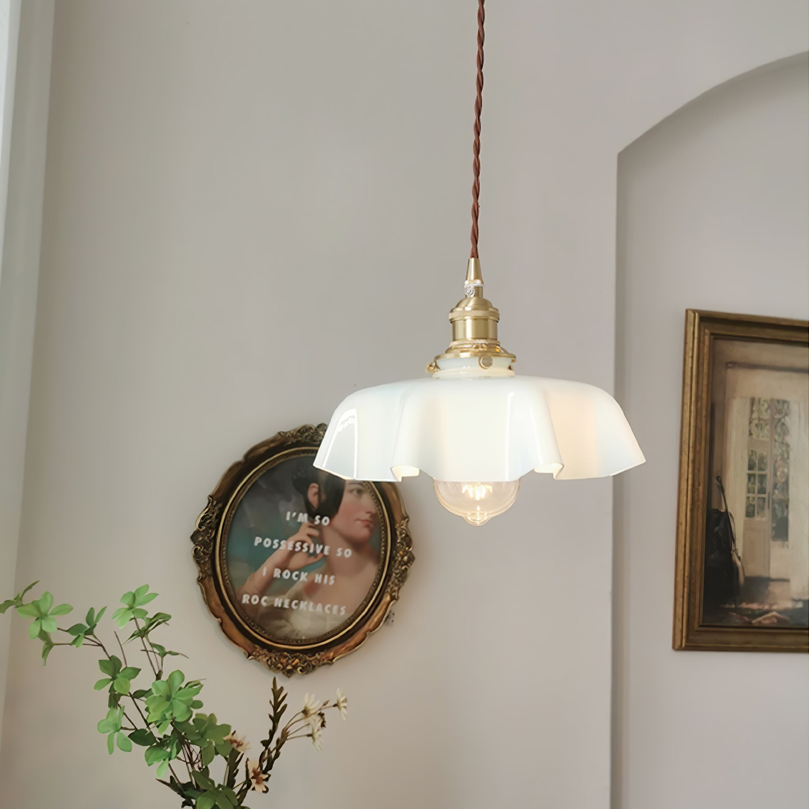 French Pleated Ceramic Pendant