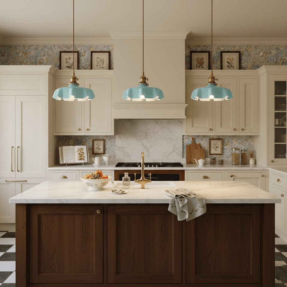 French Pleated Ceramic Pendant