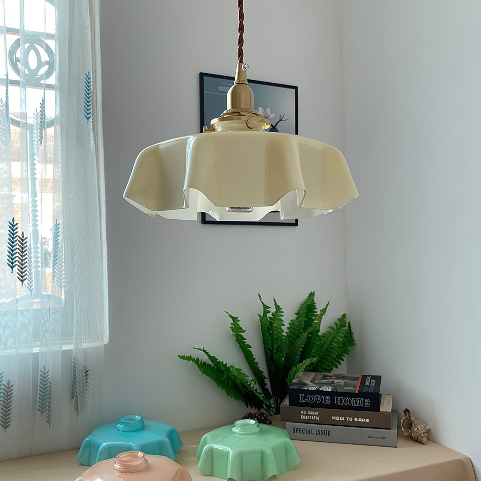 French Pleated Ceramic Pendant