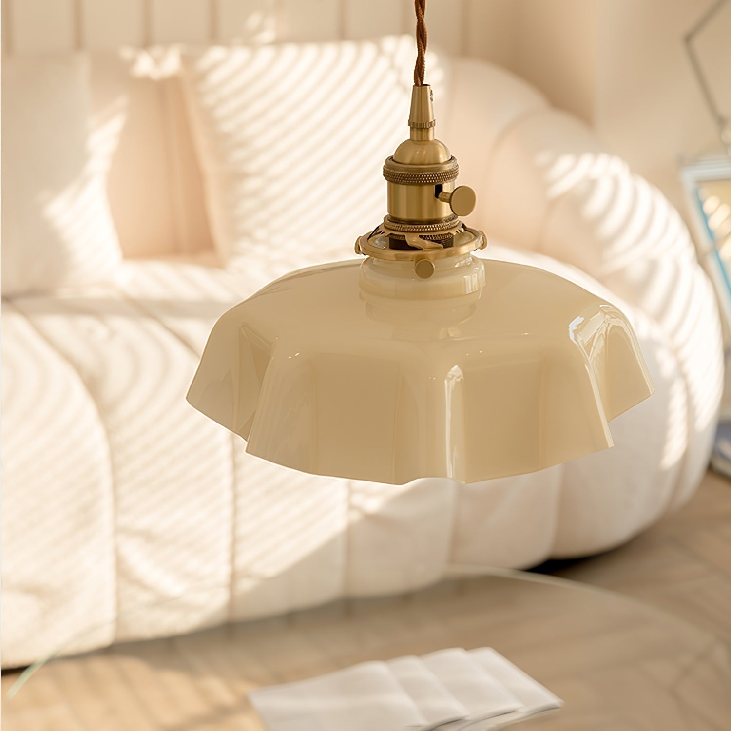 French Pleated Ceramic Pendant