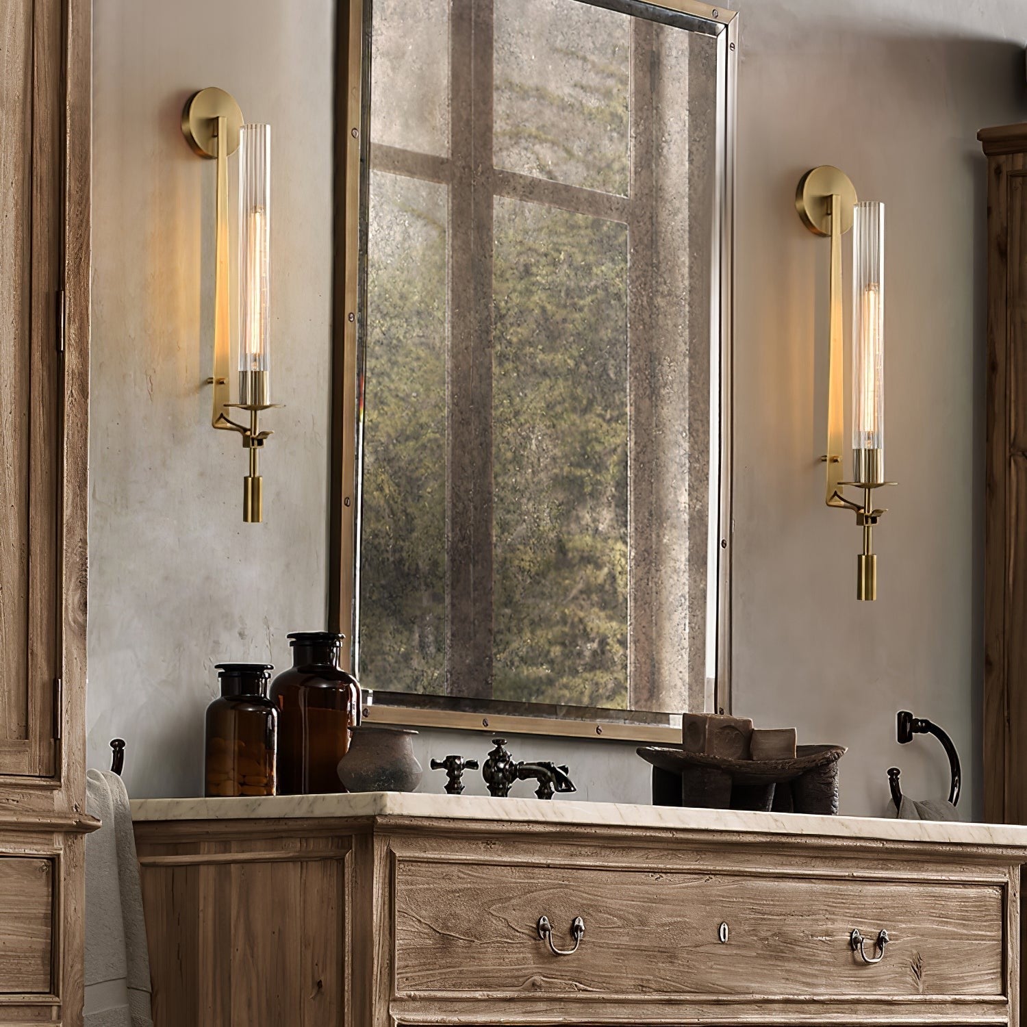 French Ribbed Glass Wall Light