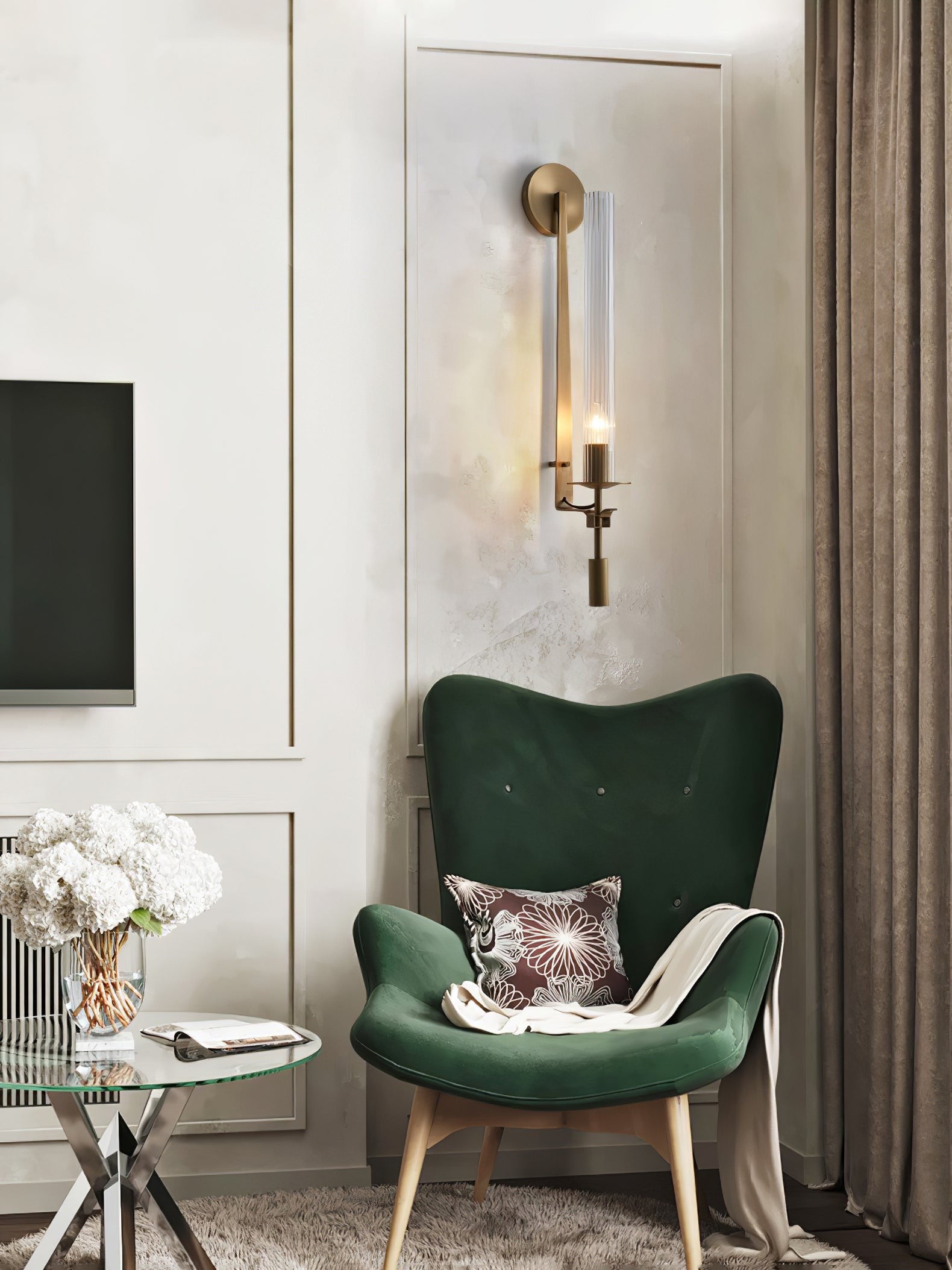 French Ribbed Glass Wall Light
