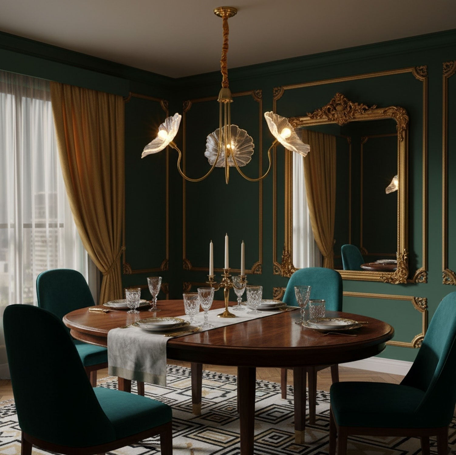 Frosted Lotus Leaf Glass Chandelier