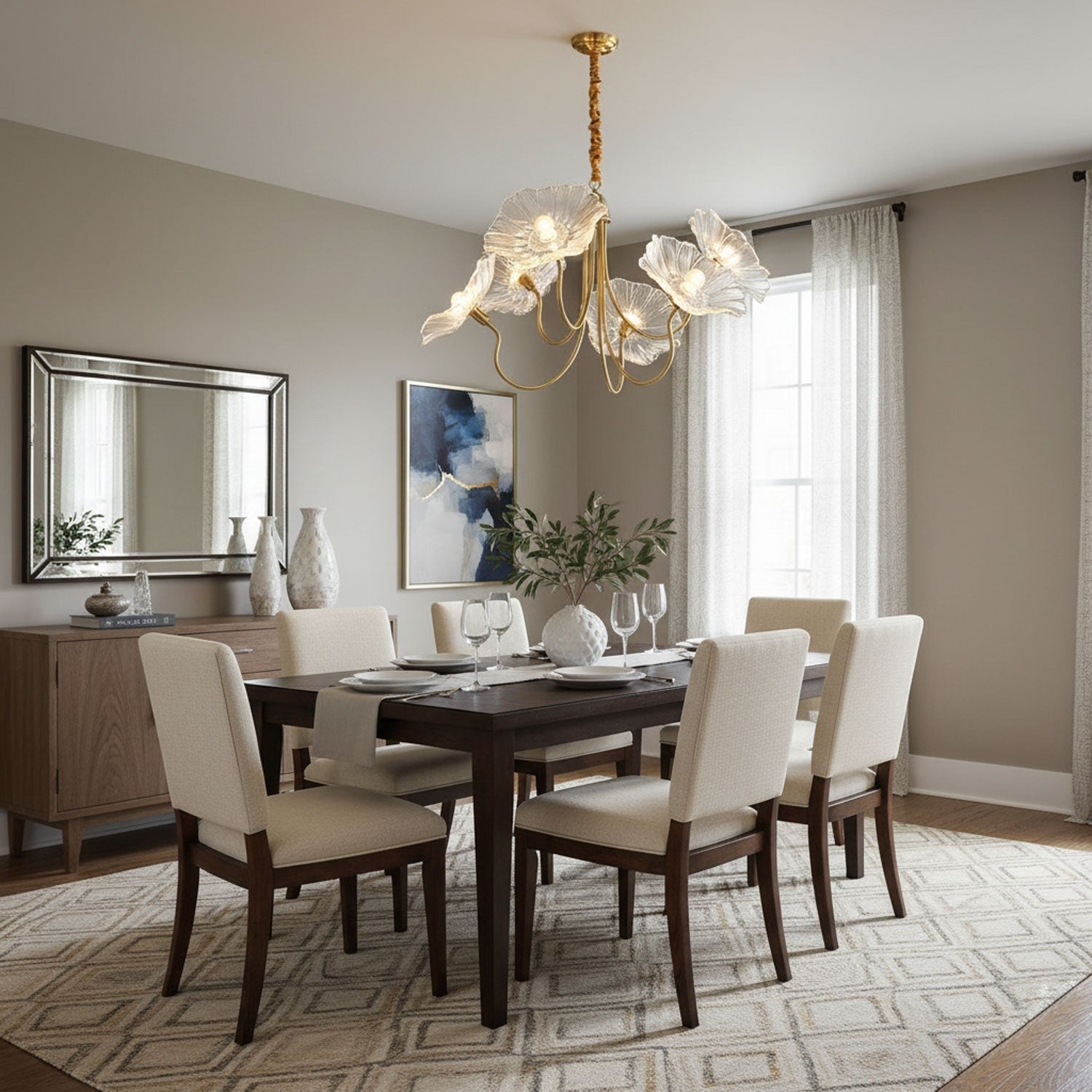 Frosted Lotus Leaf Glass Chandelier