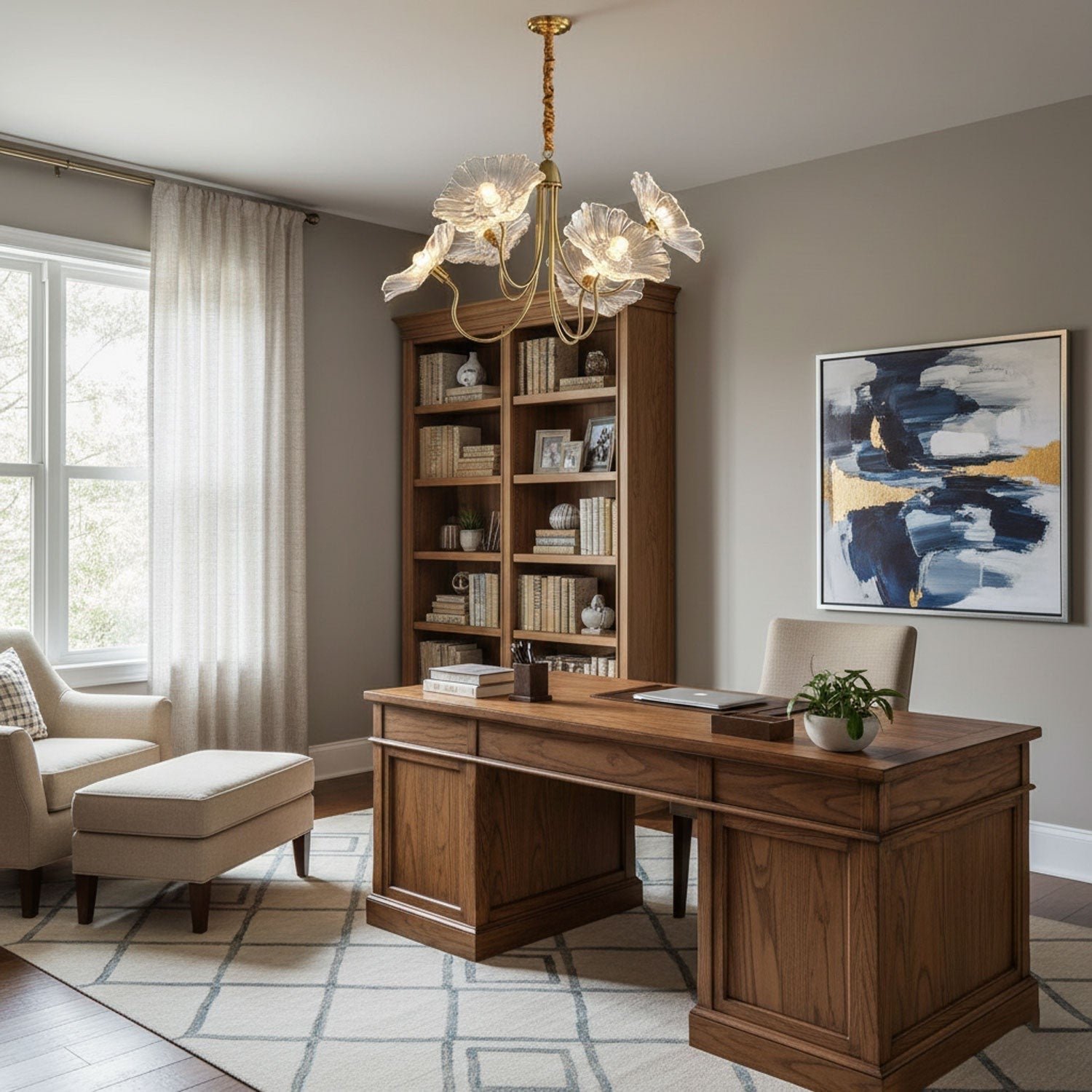 Frosted Lotus Leaf Glass Chandelier