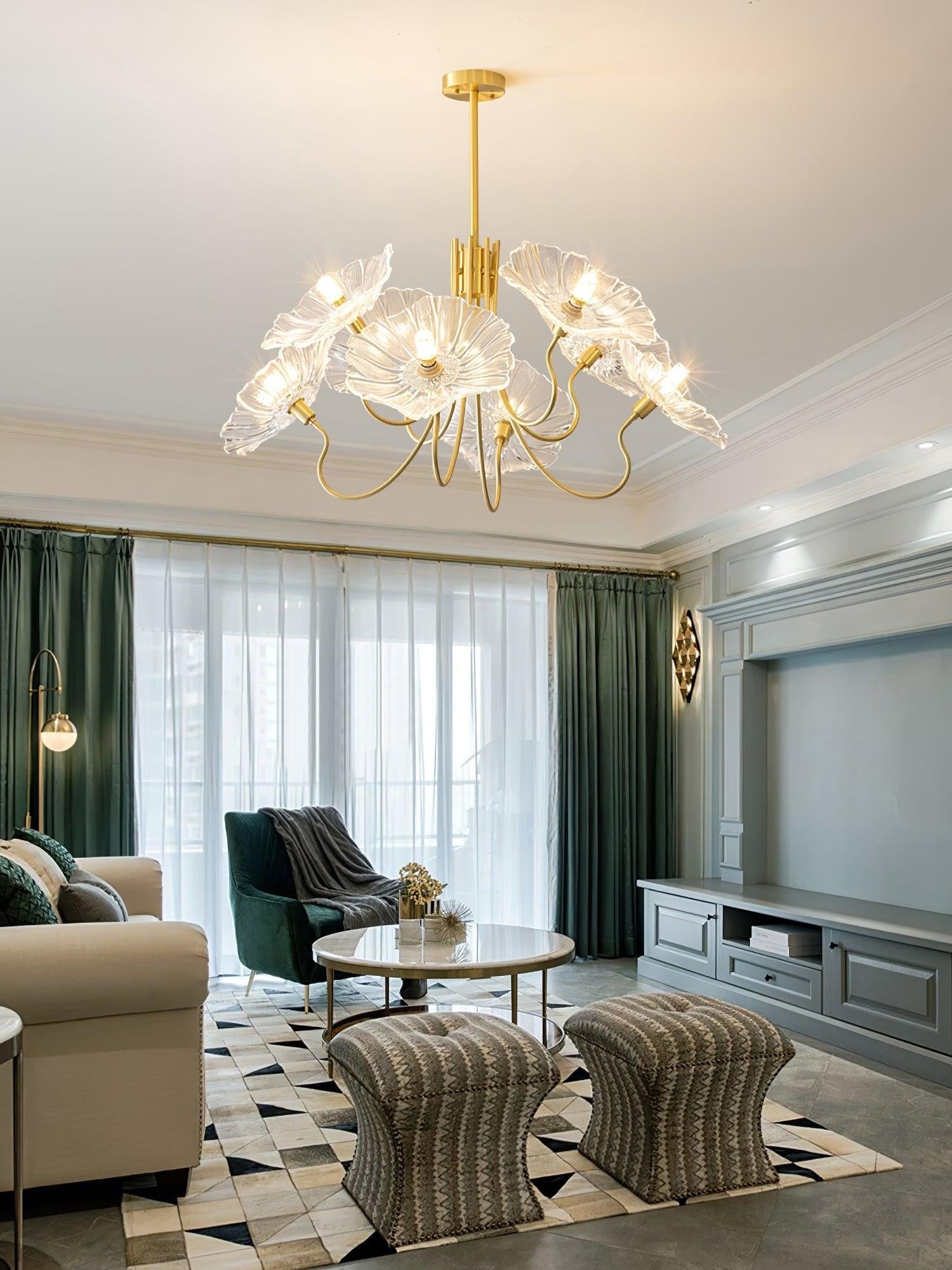 Frosted Lotus Leaf Glass Chandelier
