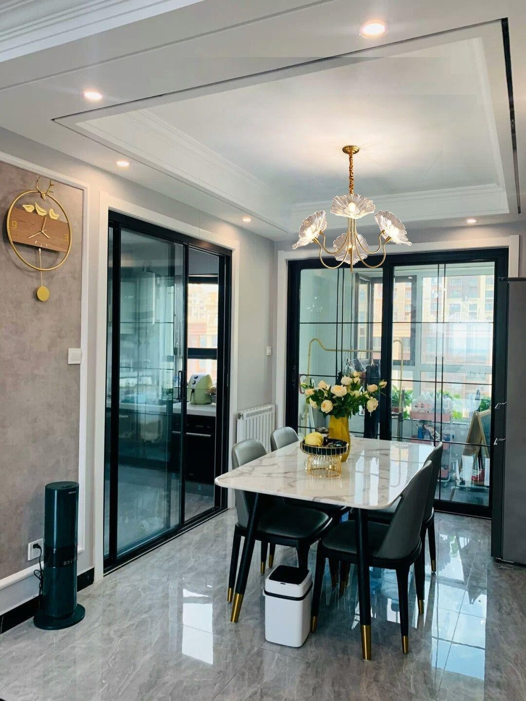 Frosted Lotus Leaf Glass Chandelier