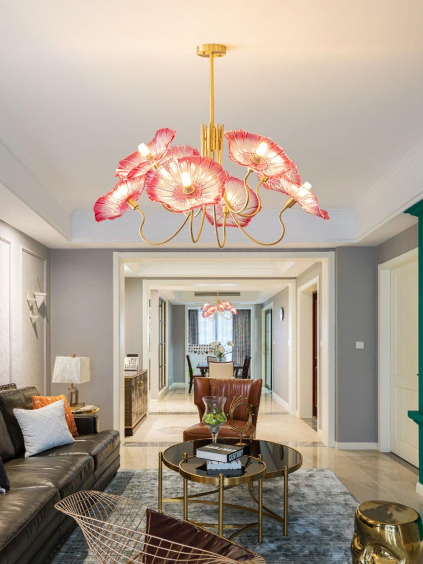 Frosted Lotus Leaf Glass Chandelier