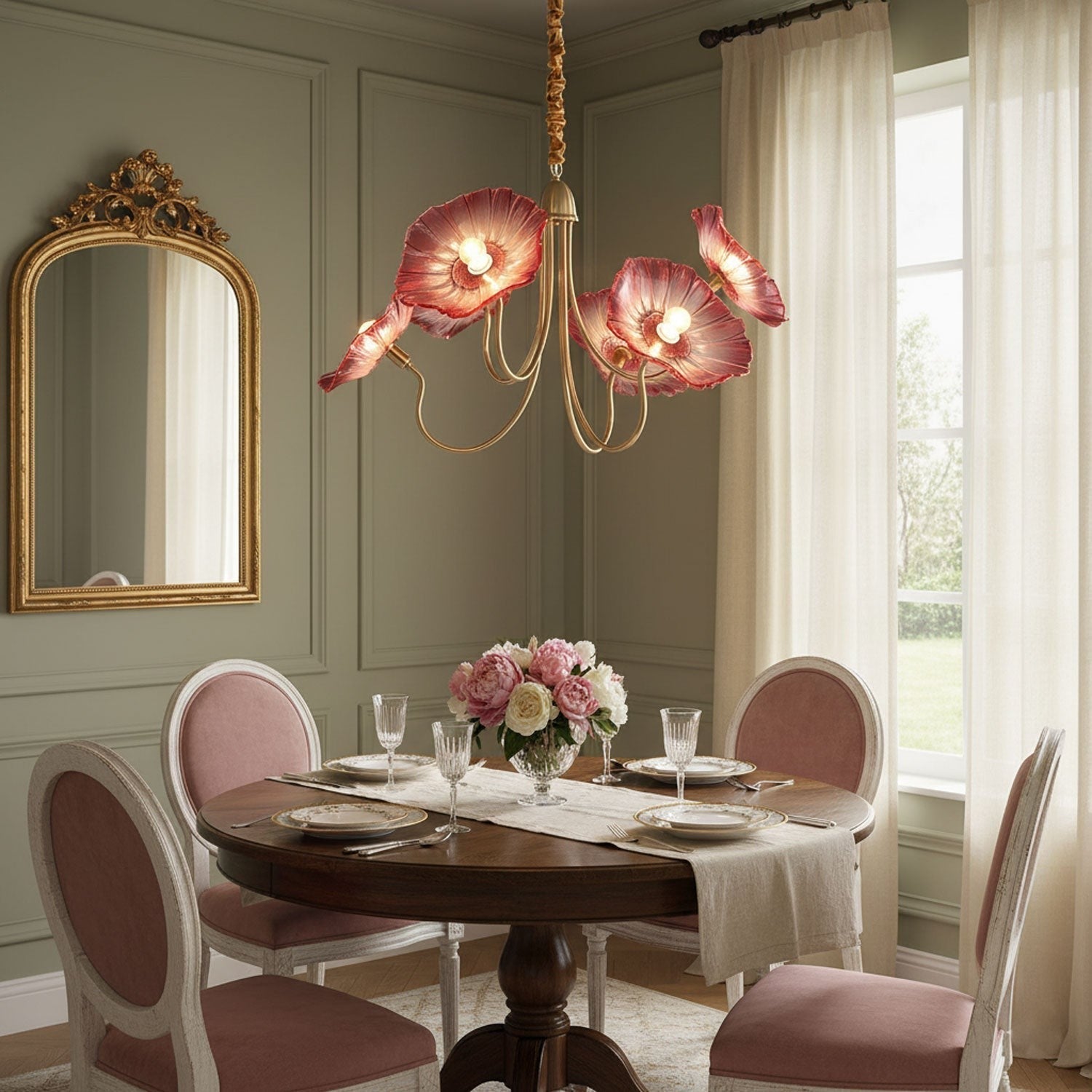 Frosted Lotus Leaf Glass Chandelier