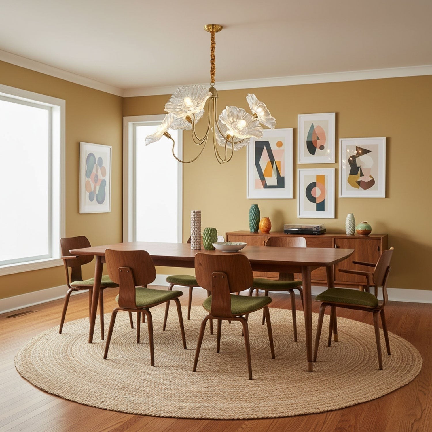 Frosted Lotus Leaf Glass Chandelier