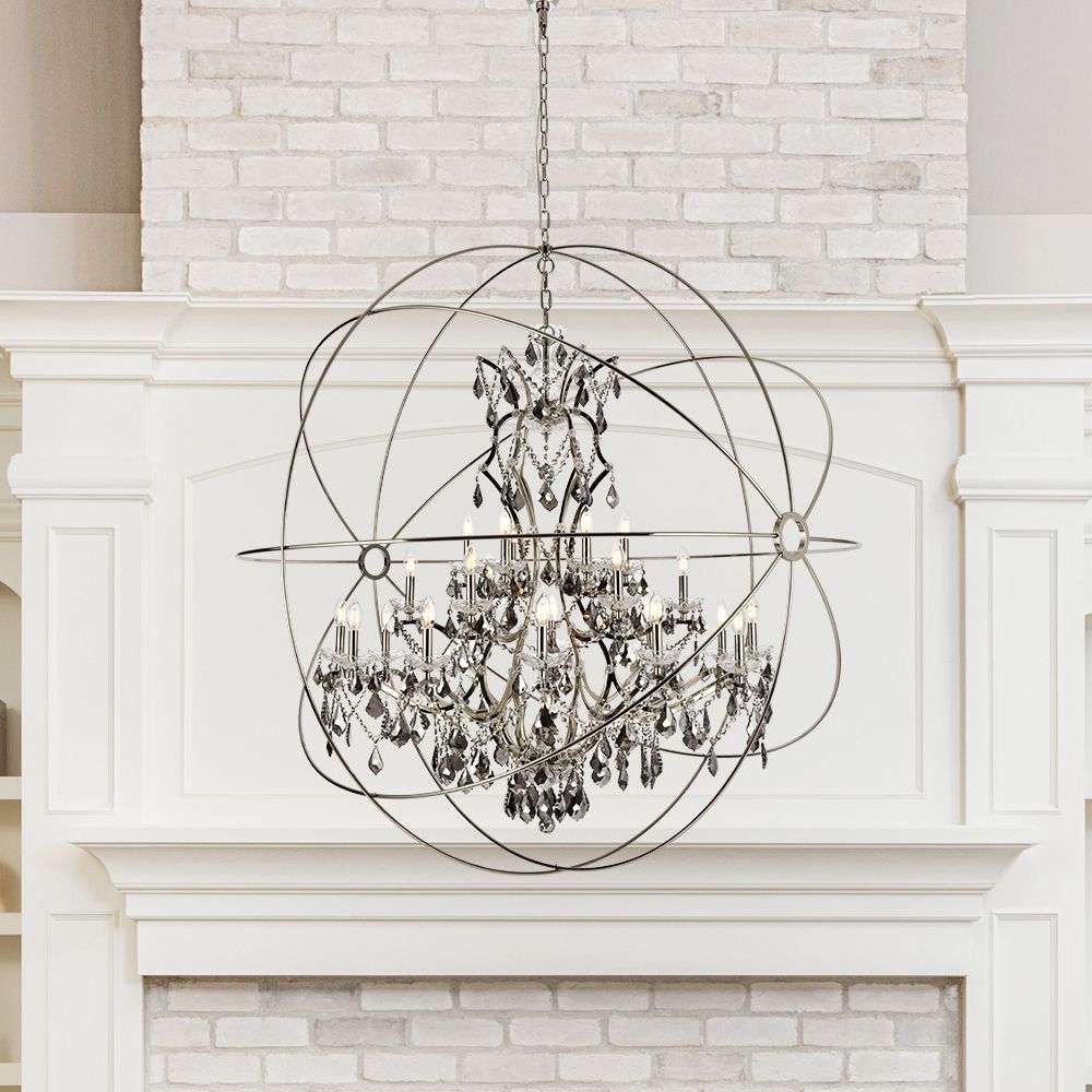 Geneva 25-Light Polished Nickel Chandelier Silver Shade