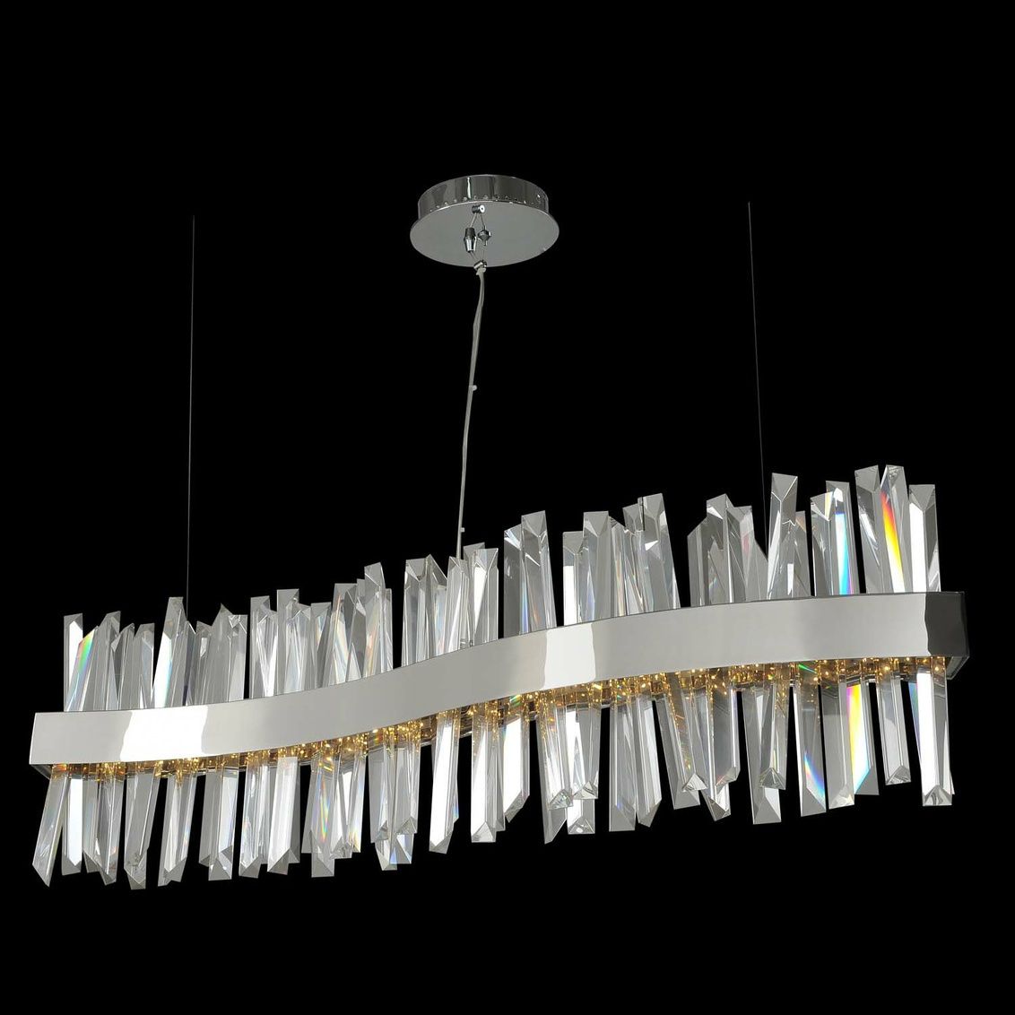 Glacier 42"W Chrome Crystal Wave LED Island Pendant