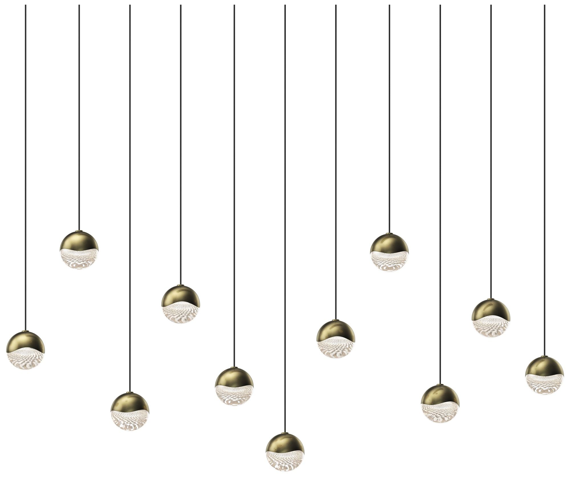 Grapes 36.25" Wide Rectangle 11-Light Brass Chandelier