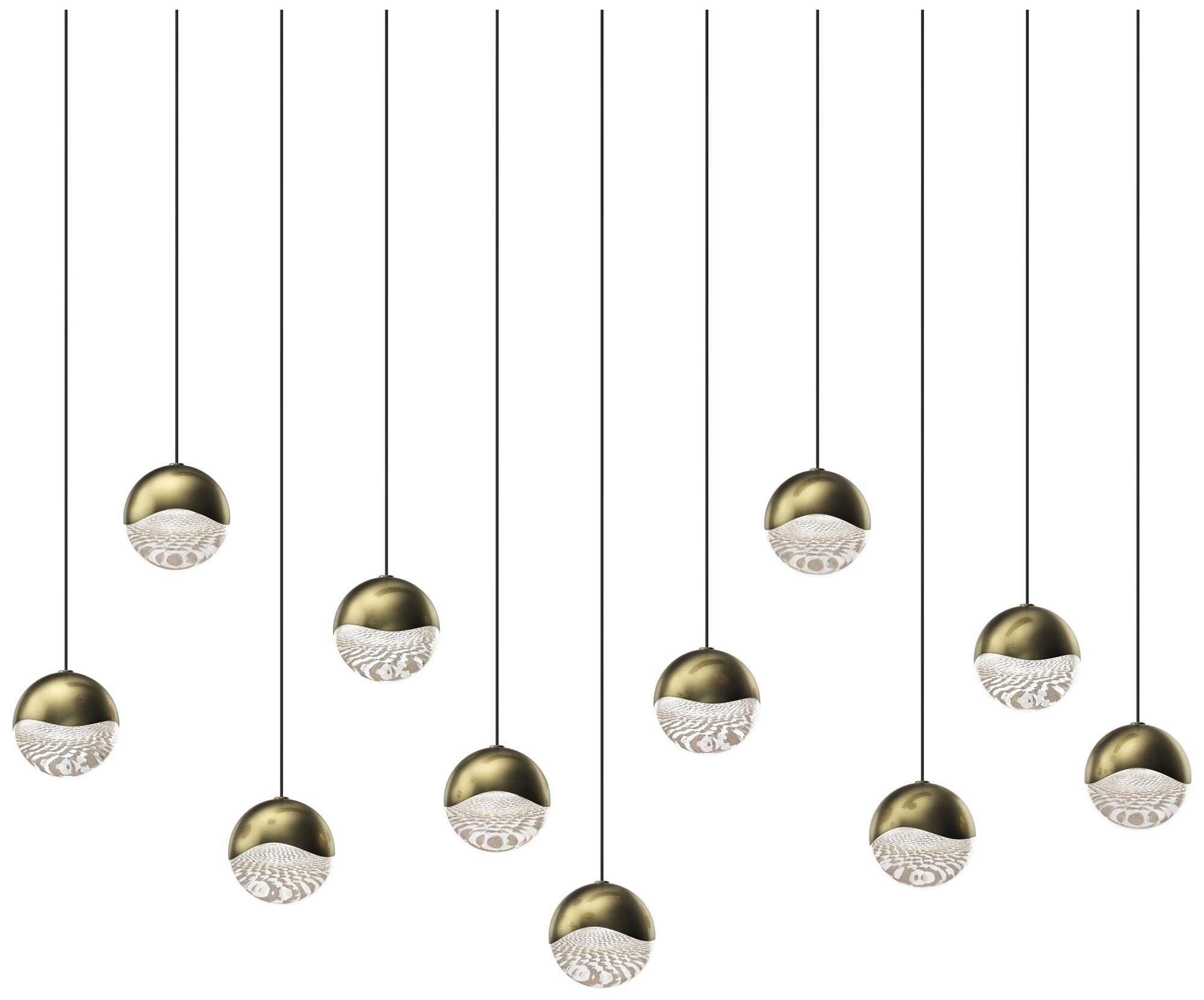 Grapes 37" Wide Rectangle 11-Light Brass LED Chandelier
