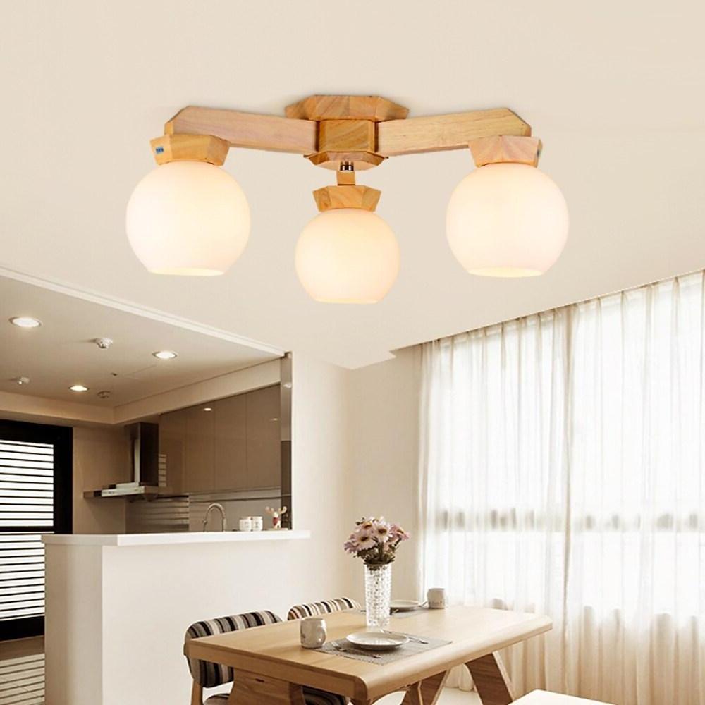 Nordic Wood Chandelier LED Globe Chandelier