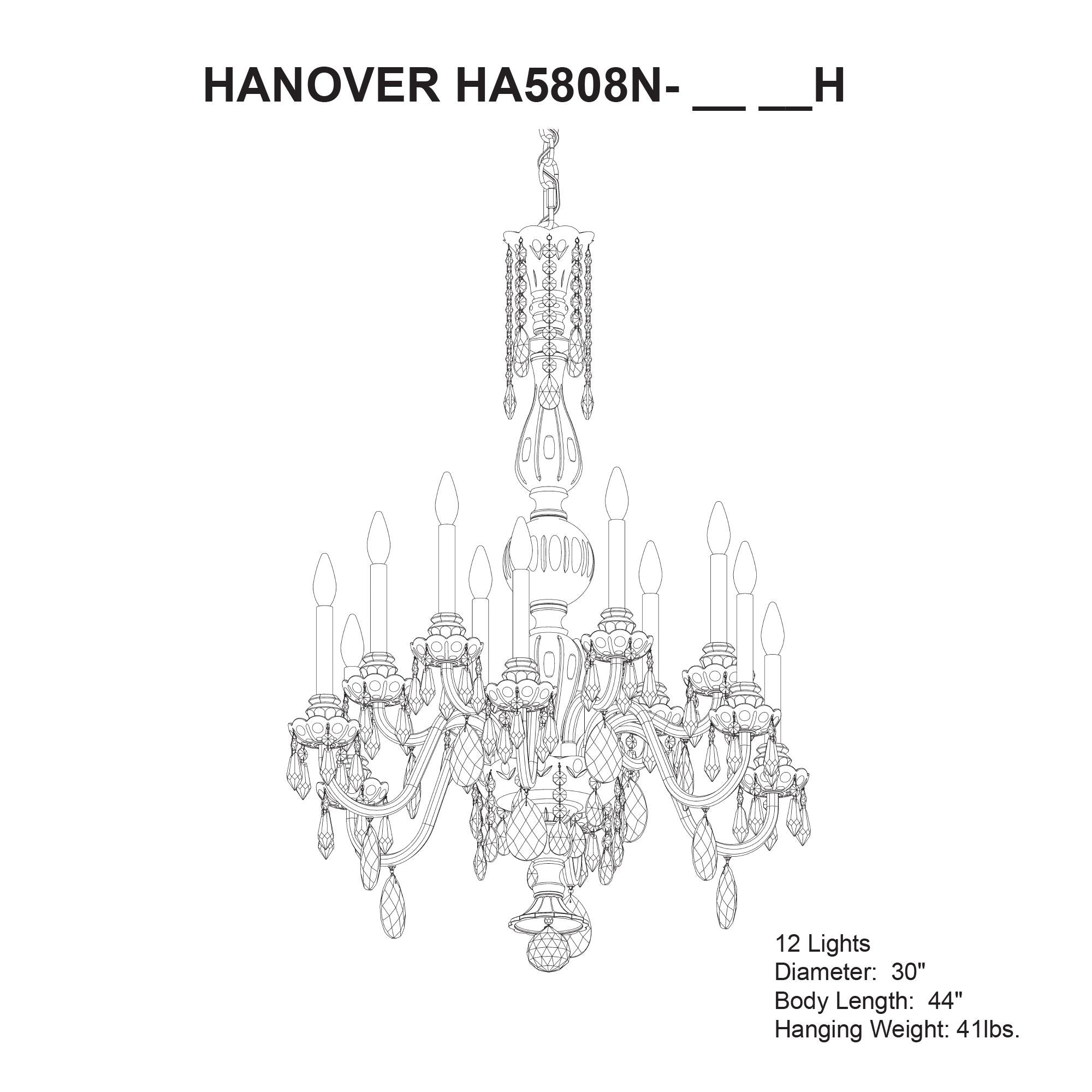 Hamilton Nouveau 44"H X 8-Light Crystal Chandelier