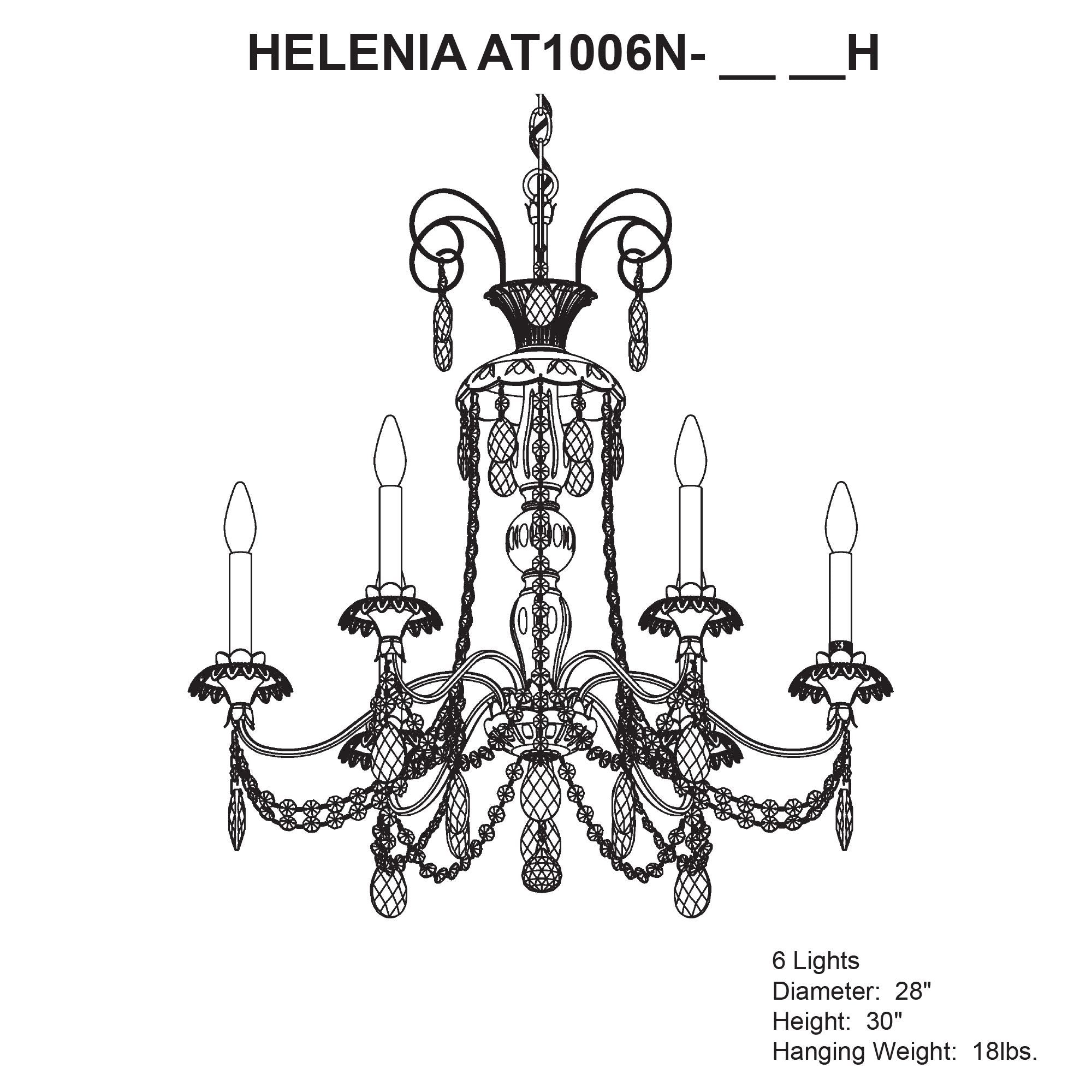 Helenia 30"H X 6-Light Crystal Chandelier in Black
