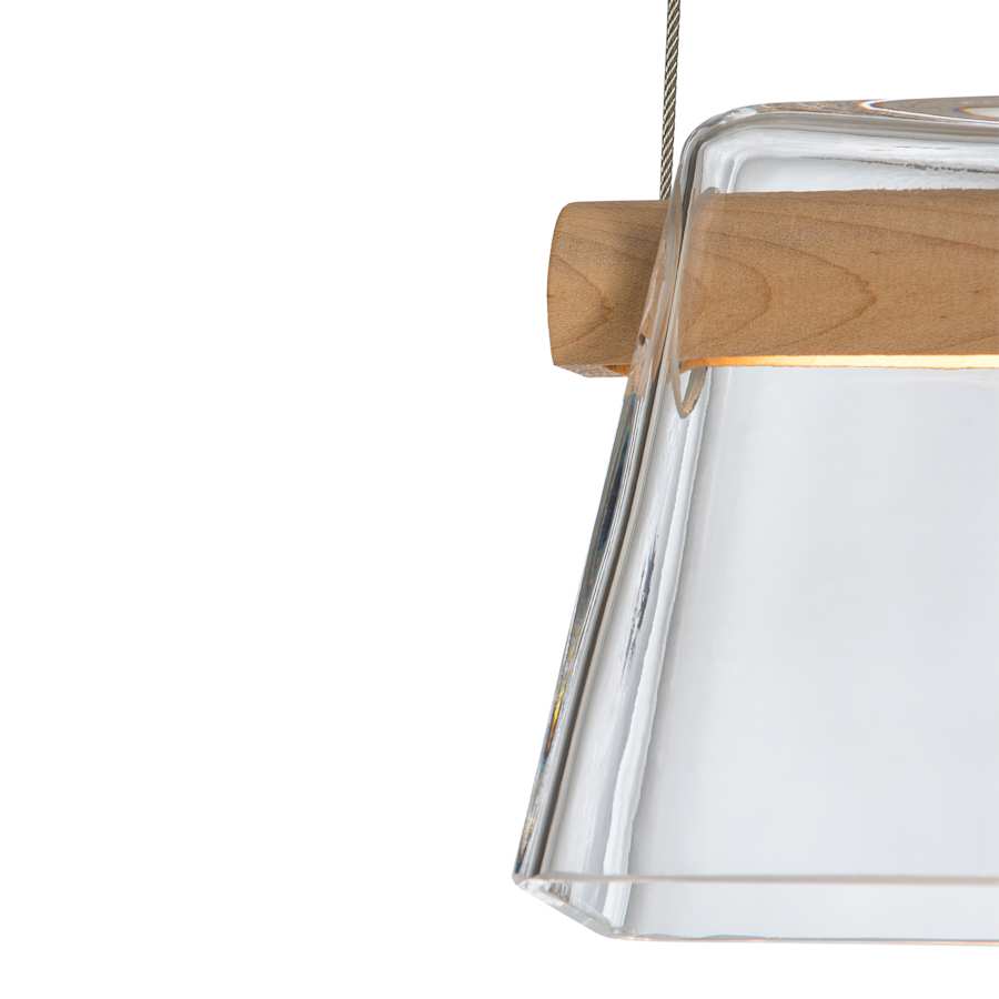 Side view of glass linear pendant for scale and shape reference