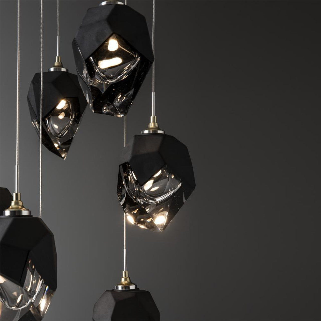 Chrysalis Pendant, 10-Light, Sterling, Black Crystal