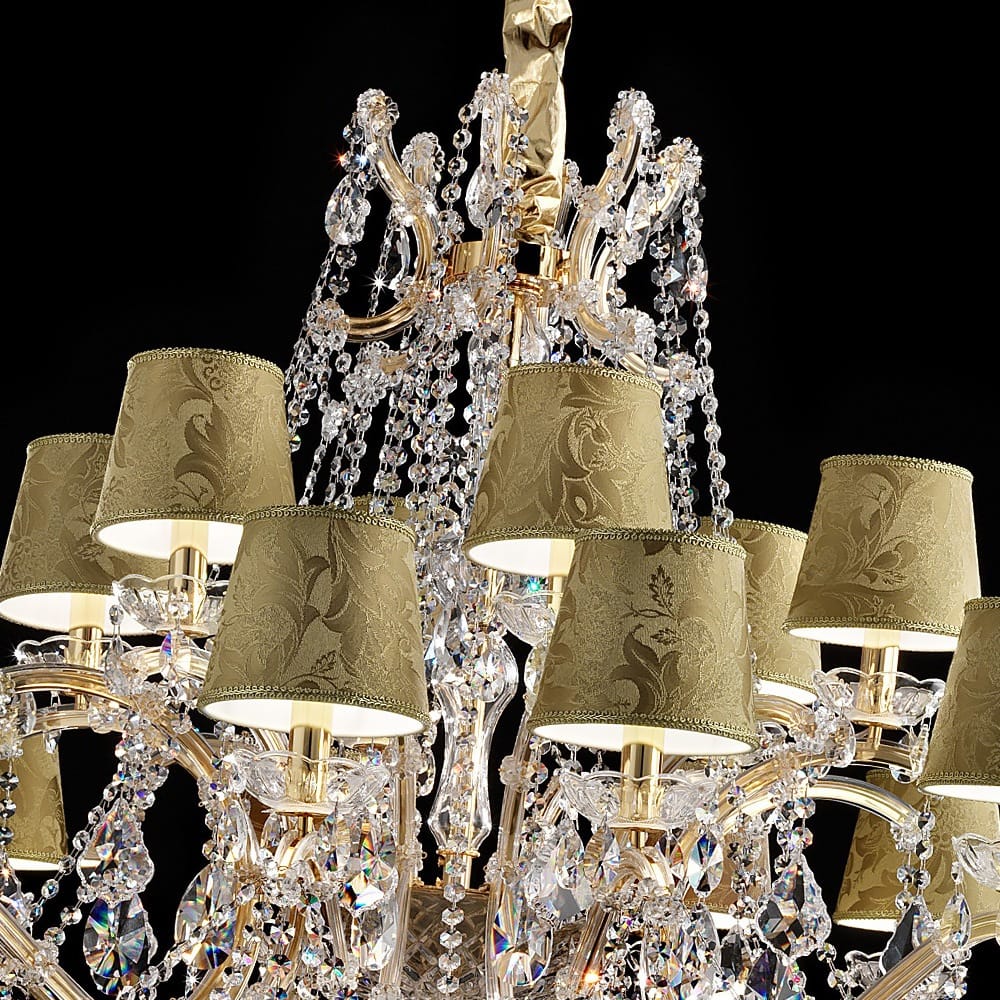 Italian Crystal Chandelier with Gold Damask Shades